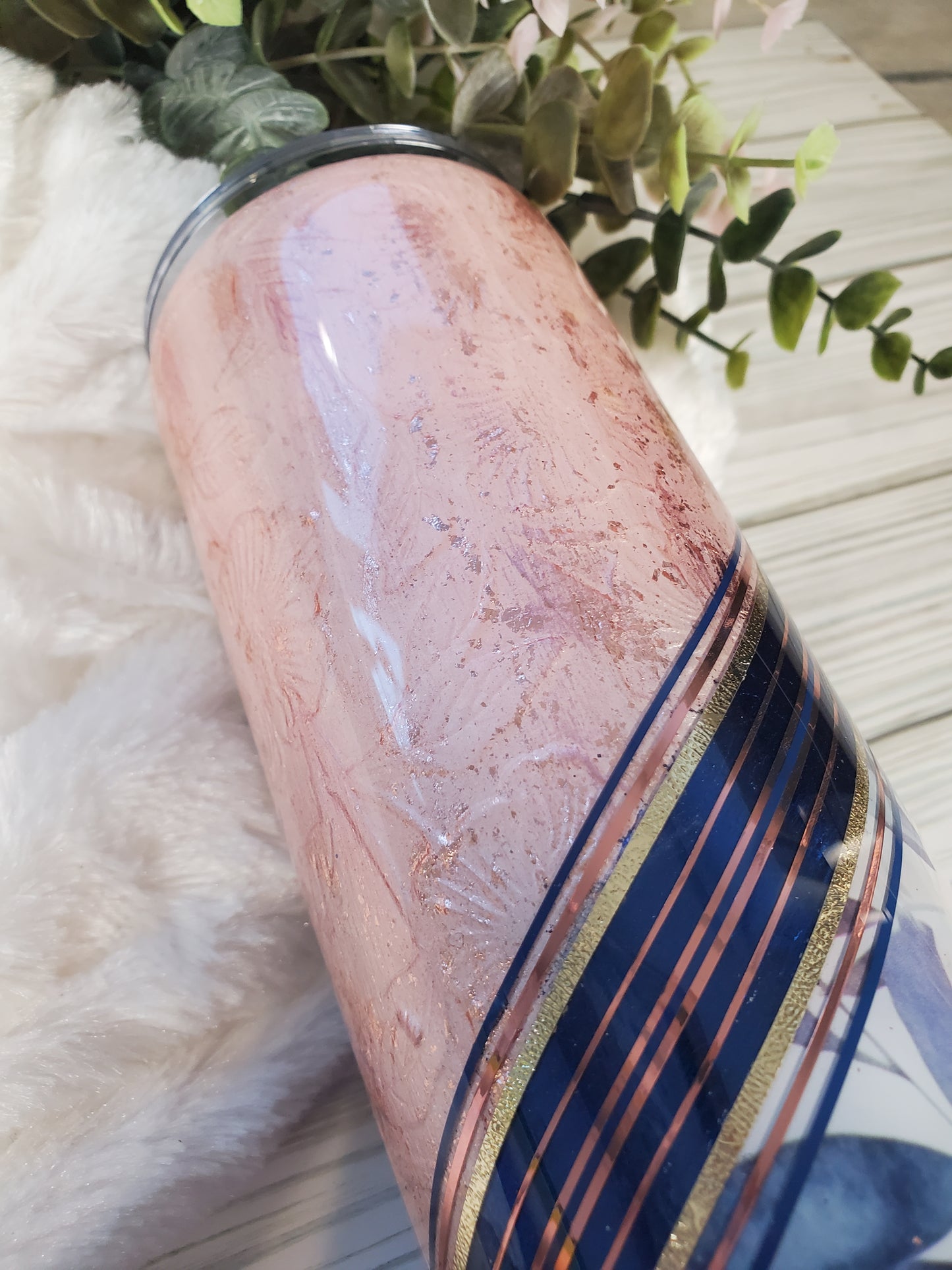 Floral Textured foil mashup Custom Tumbler - 32 oz skinny - pink blue