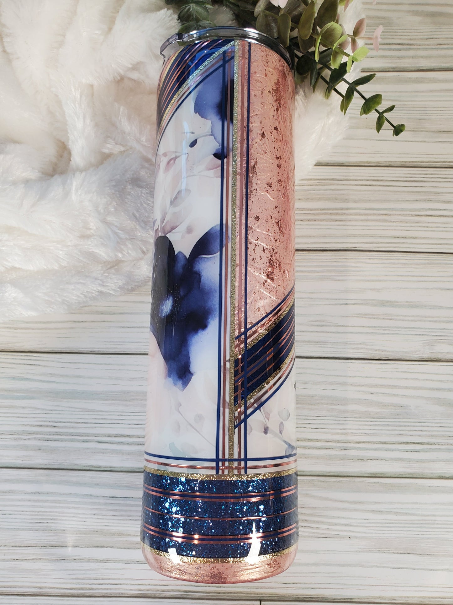 Floral Textured foil mashup Custom Tumbler - 32 oz skinny - pink blue