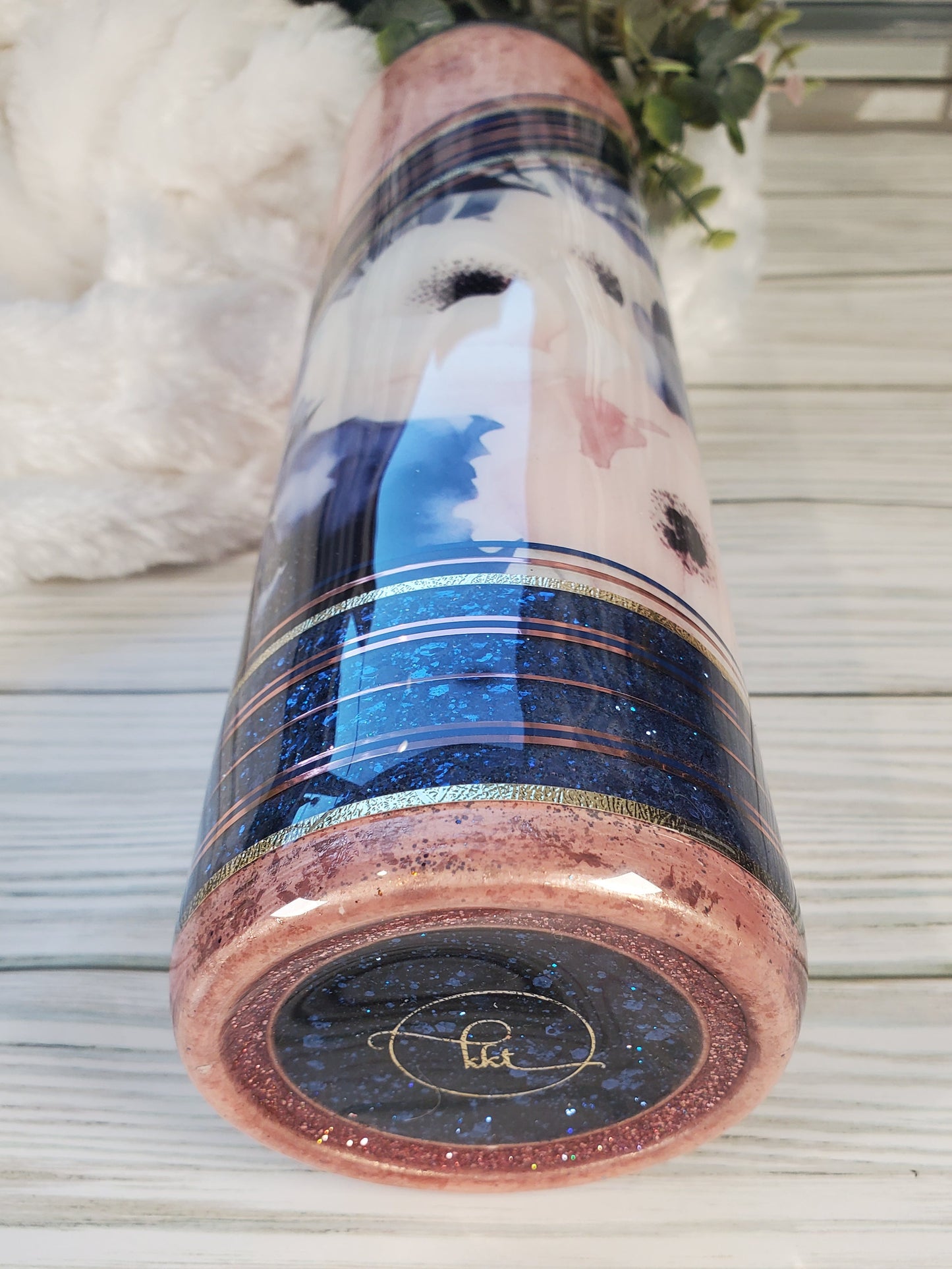 Floral Textured foil mashup Custom Tumbler - 32 oz skinny - pink blue