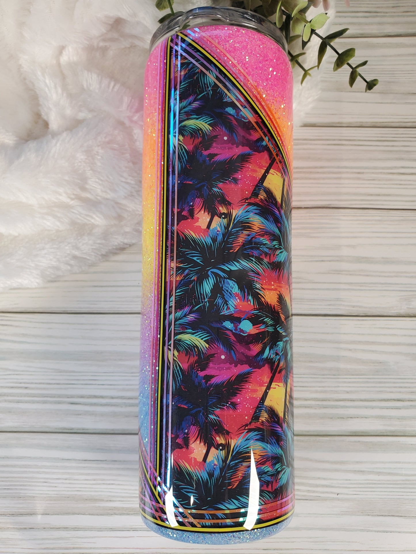 Chasin' Sunsets Beach neon glitter ombre Custom Tumbler - 30 oz Skinny Taper - neons