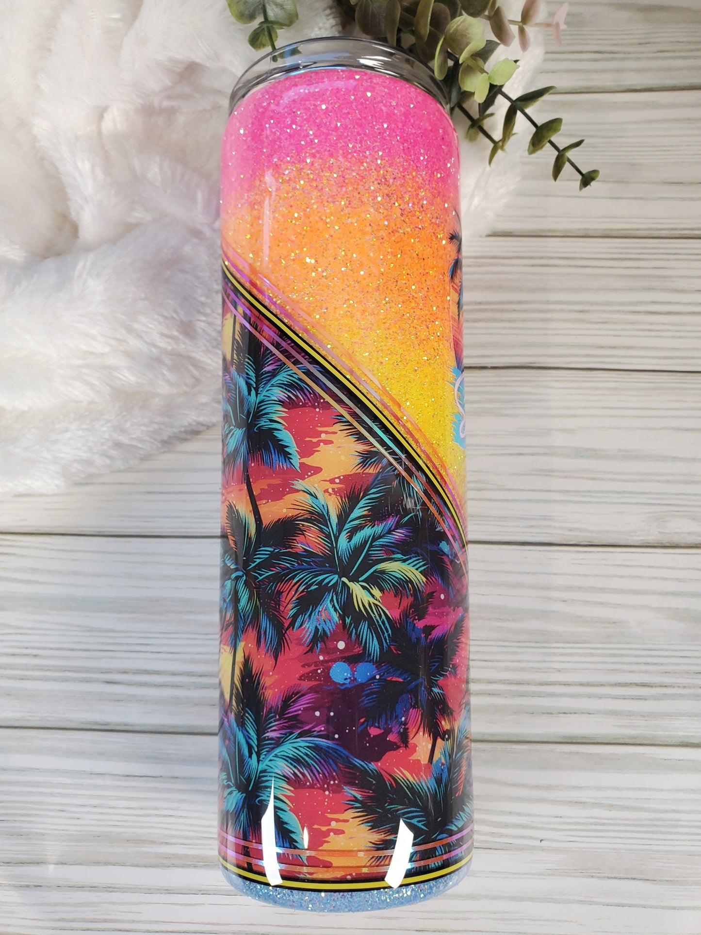 Chasin' Sunsets Beach neon glitter ombre Custom Tumbler - 30 oz Skinny Taper - neons