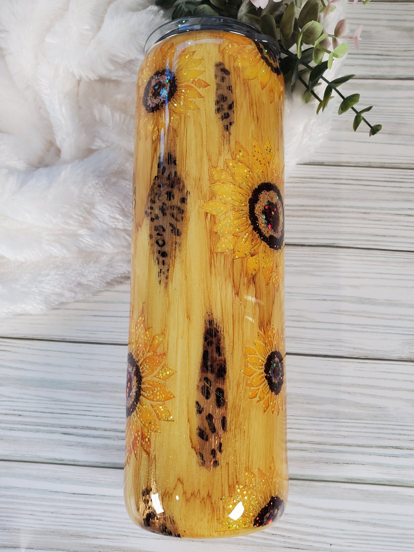 When you can't find the sunshine be the sunshine sunflower glitter Custom Tumbler - 30 oz Skinny Taper - yellow brown