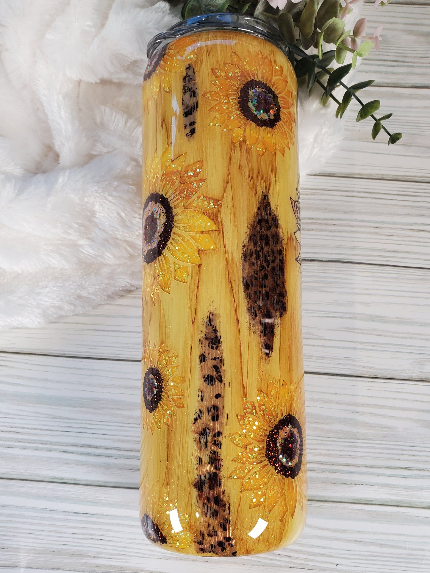 When you can't find the sunshine be the sunshine sunflower glitter Custom Tumbler - 30 oz Skinny Taper - yellow brown
