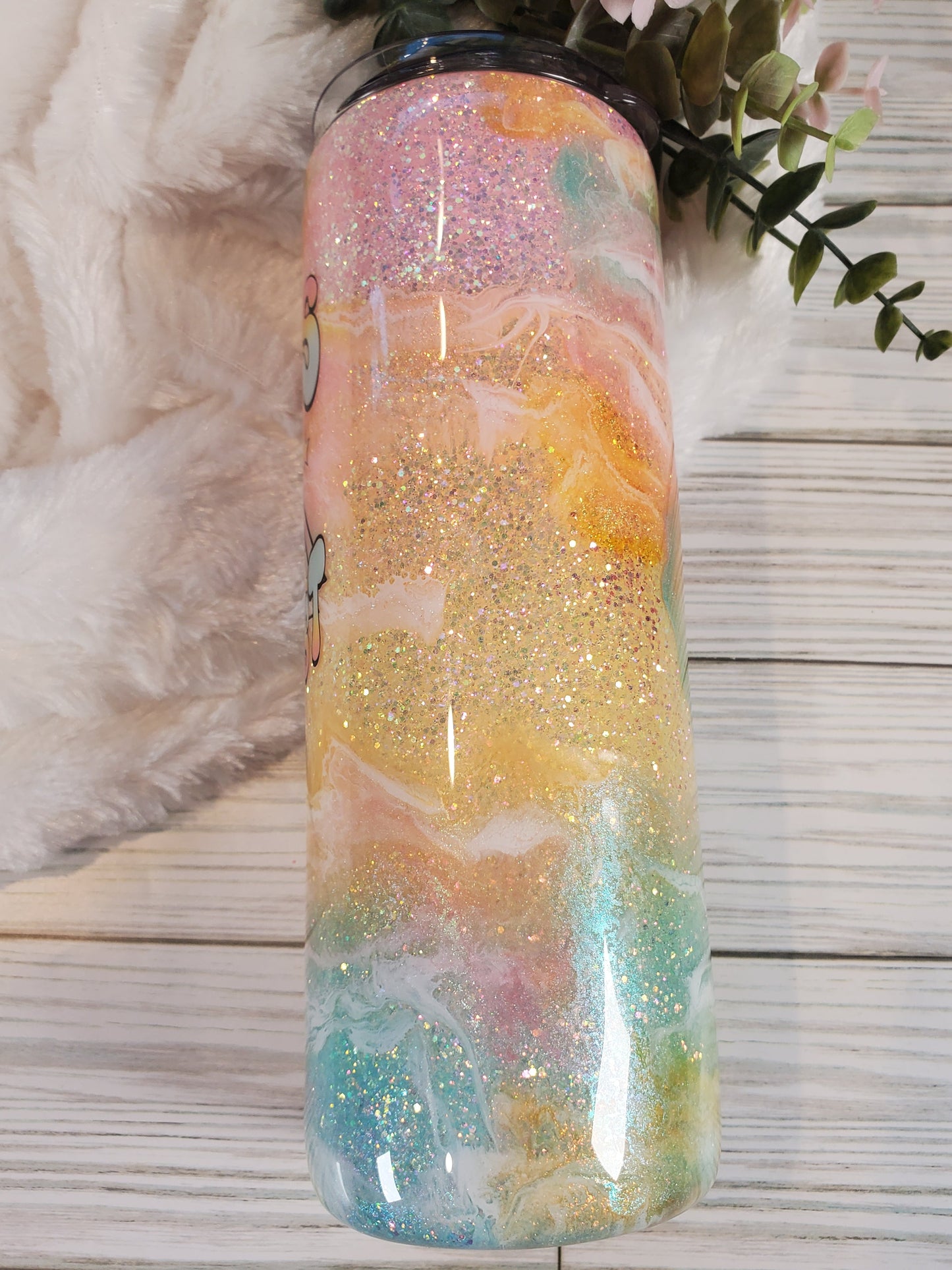 Bit of a Mess but Doing my best glitter ombre ink swirl Custom Tumbler - 20 oz Skinny Straight - pastels