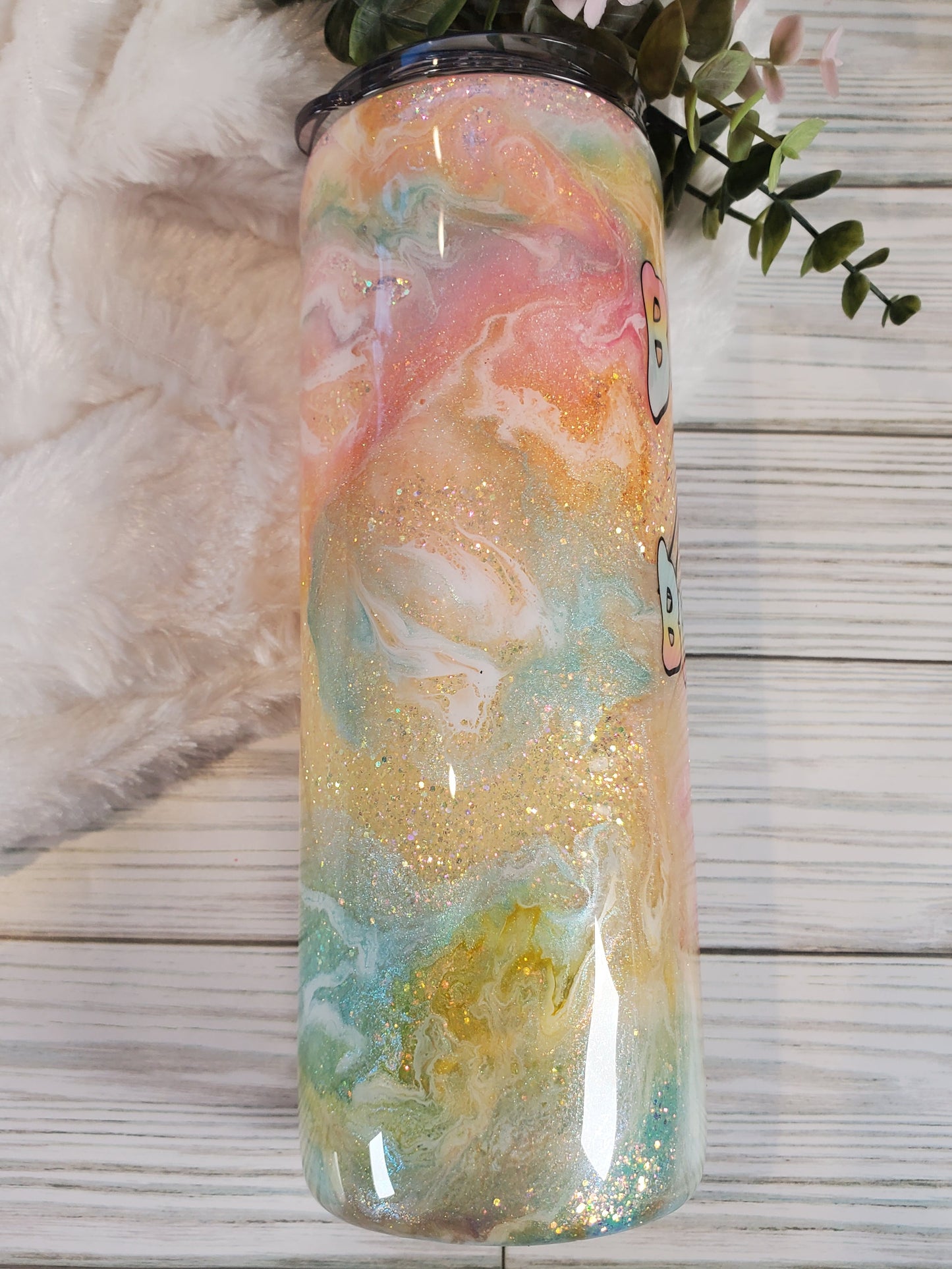 Bit of a Mess but Doing my best glitter ombre ink swirl Custom Tumbler - 20 oz Skinny Straight - pastels