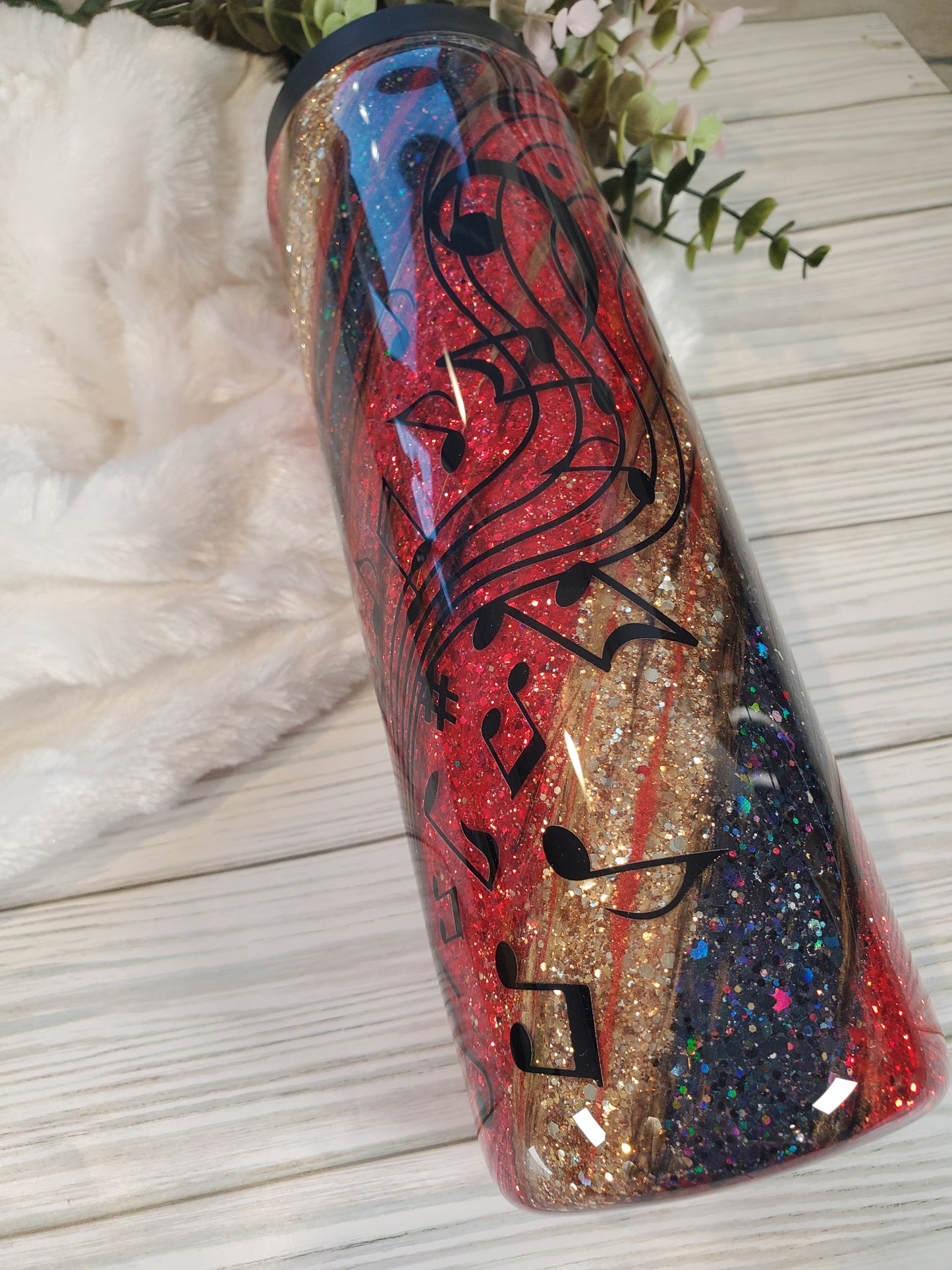 Music note Glitter swirl milkyway Custom DUO HYDRO Tumbler - 30 oz Skinny Straight -red black gold