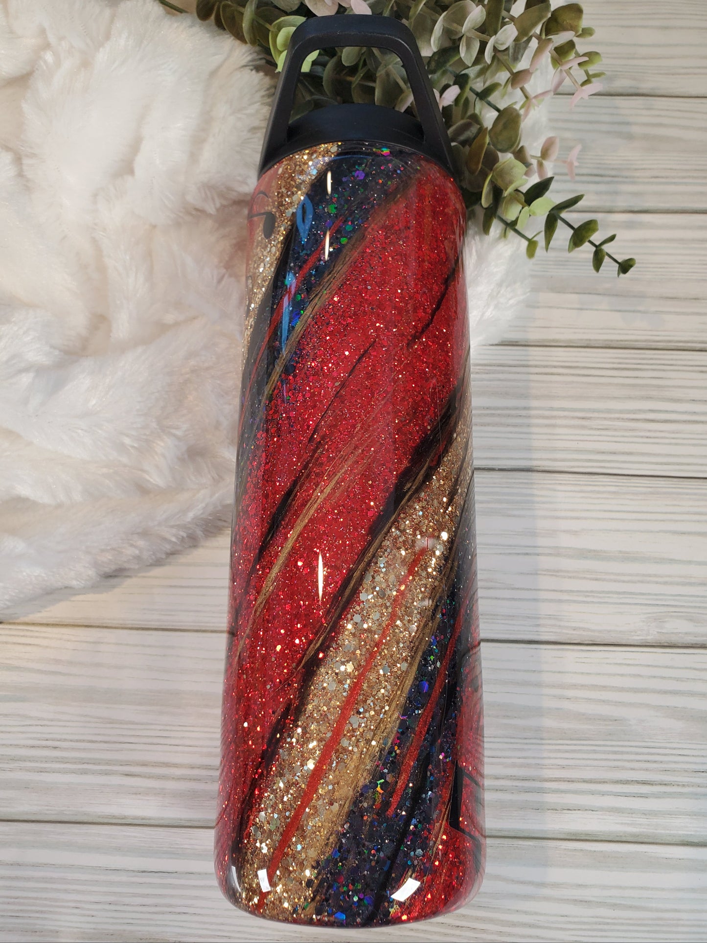 Music note Glitter swirl milkyway Custom DUO HYDRO Tumbler - 30 oz Skinny Straight -red black gold