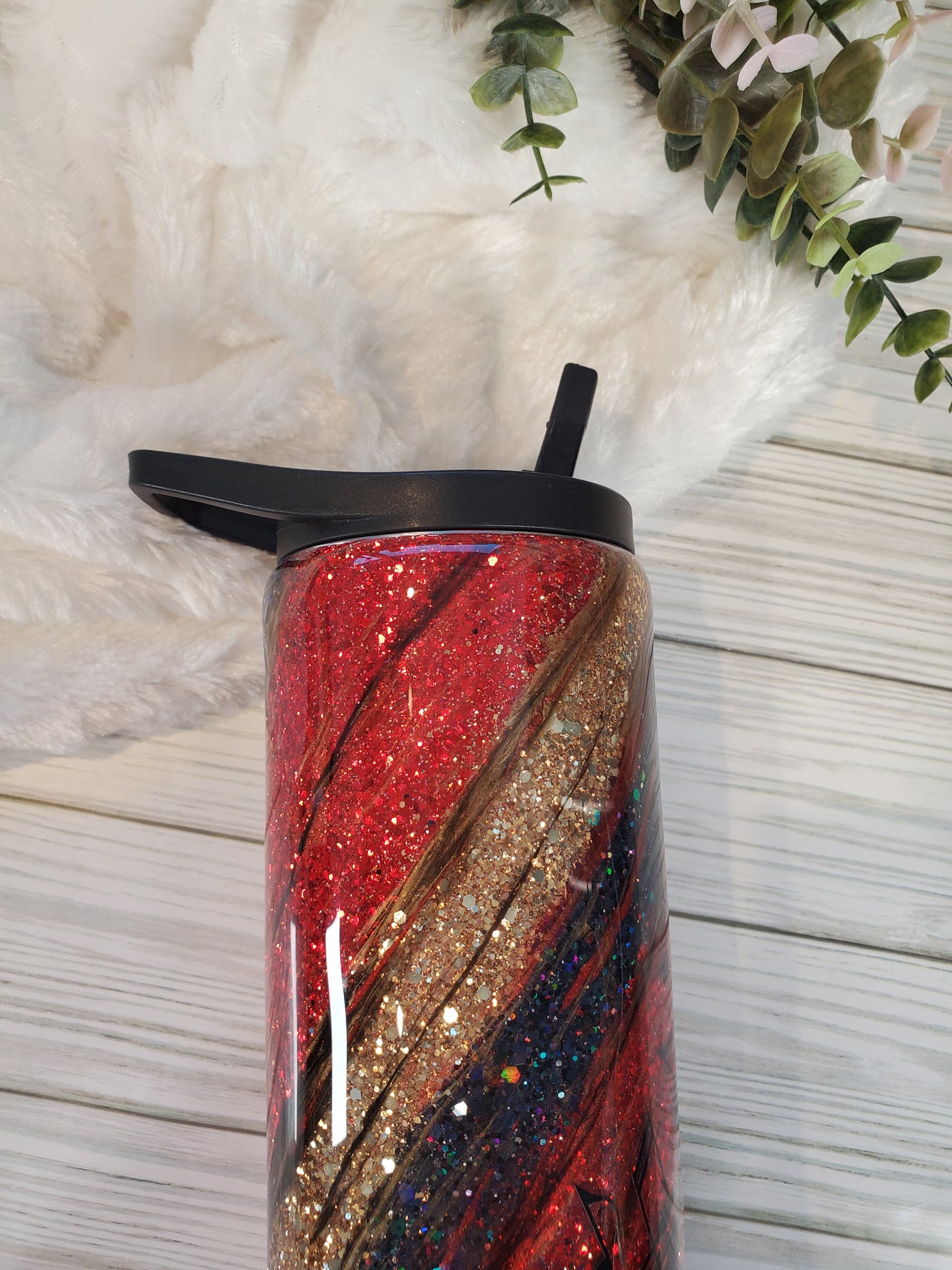 Music note Glitter swirl milkyway Custom DUO HYDRO Tumbler - 30 oz Skinny Straight -red black gold