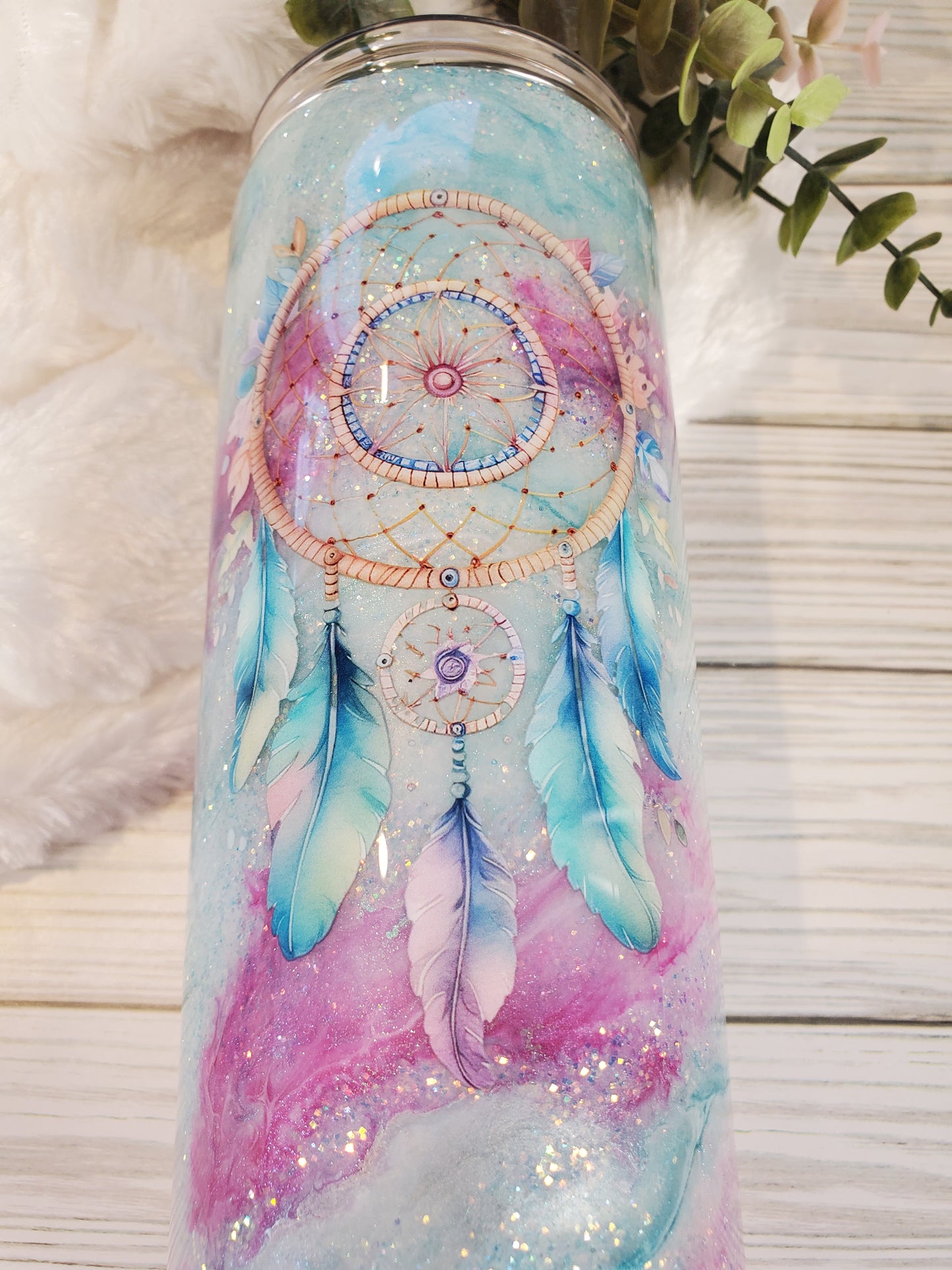 Dreamcatcher glitter ink swirl Custom Tumbler - 20 oz Skinny Straight - pink blue purple