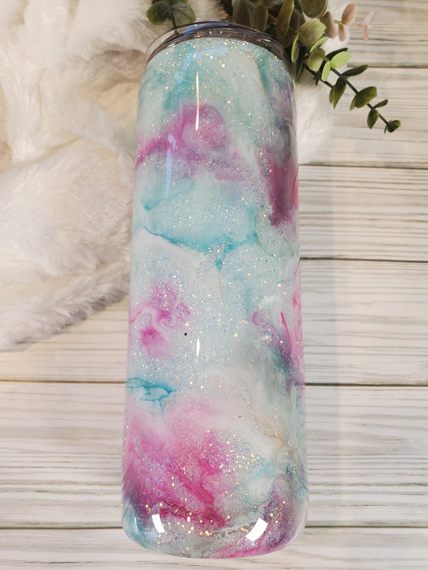 Dreamcatcher glitter ink swirl Custom Tumbler - 20 oz Skinny Straight - pink blue purple