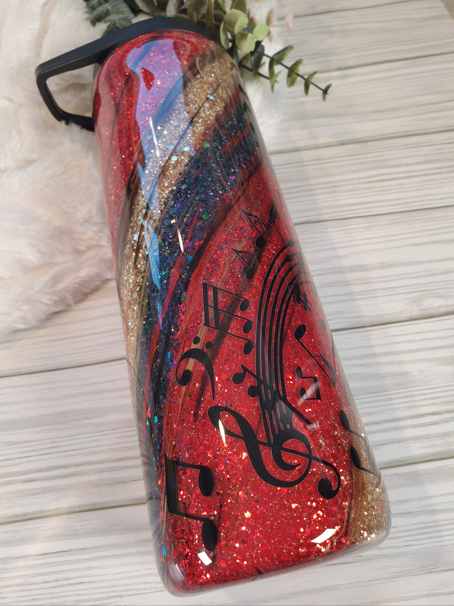 Music note Glitter swirl milkyway Custom DUO HYDRO Tumbler - 30 oz Skinny Straight -red black gold