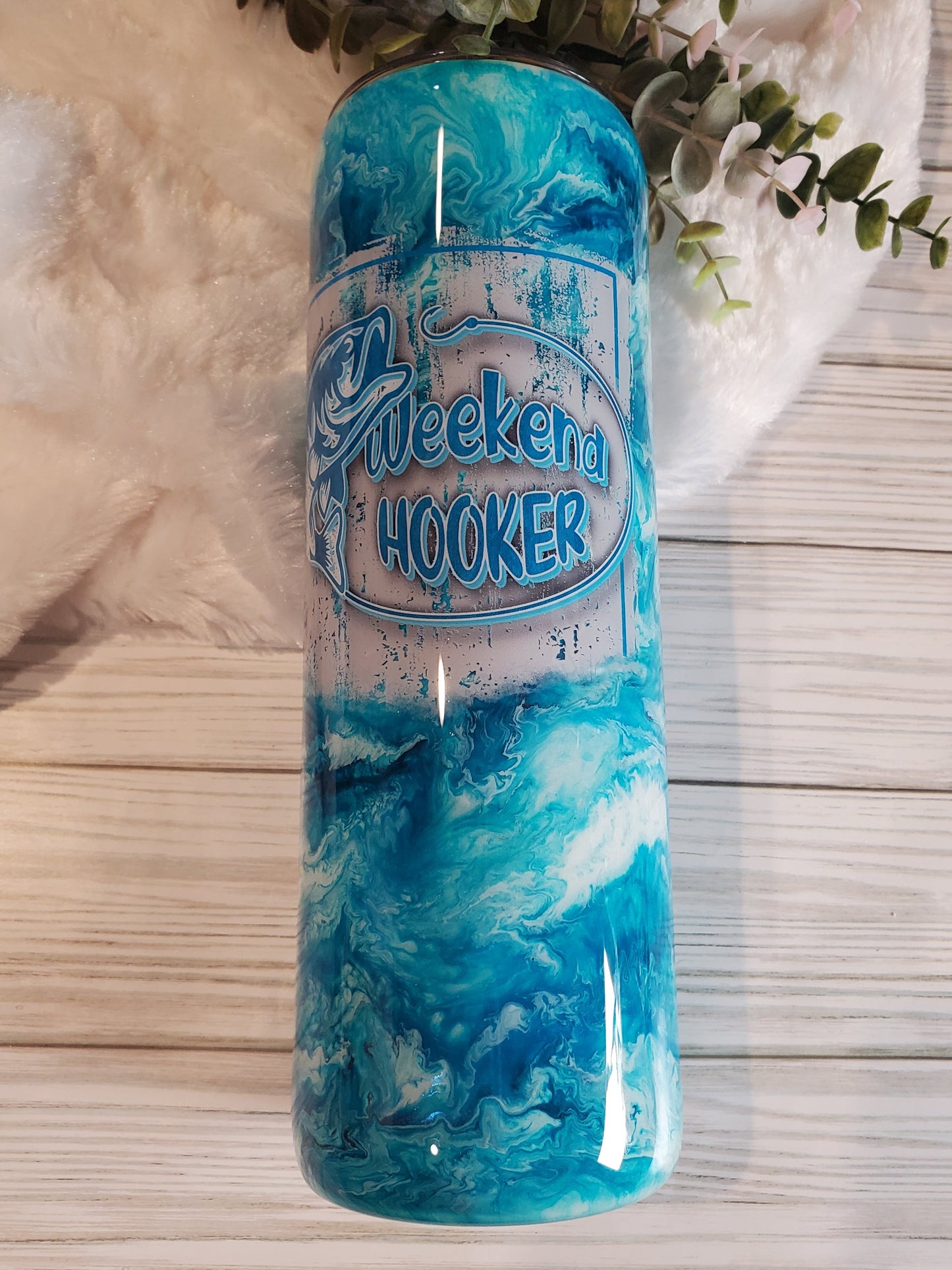 Weekend Hooker ink swirl Non glitter Custom Tumbler - 30 oz Skinny Straight -blues