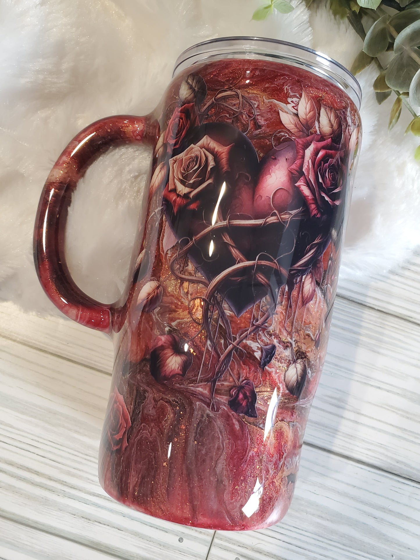 Heart Waymaker Handle Mug Tumbler - 16 oz Morning Mug - maroon gold