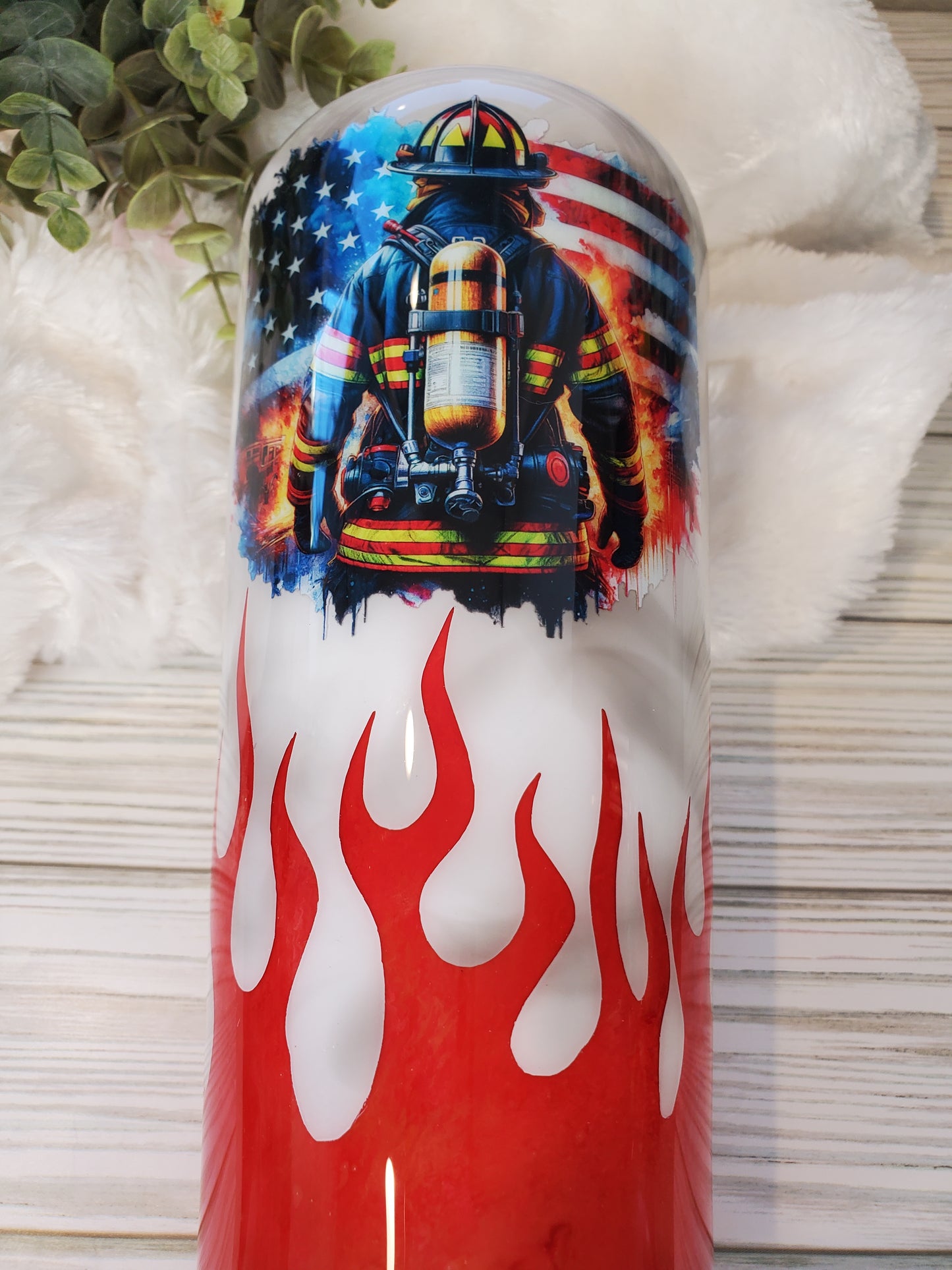 Firefighter Non Glitter Custom Tumbler - 32 oz slim taper - red orange yellow black