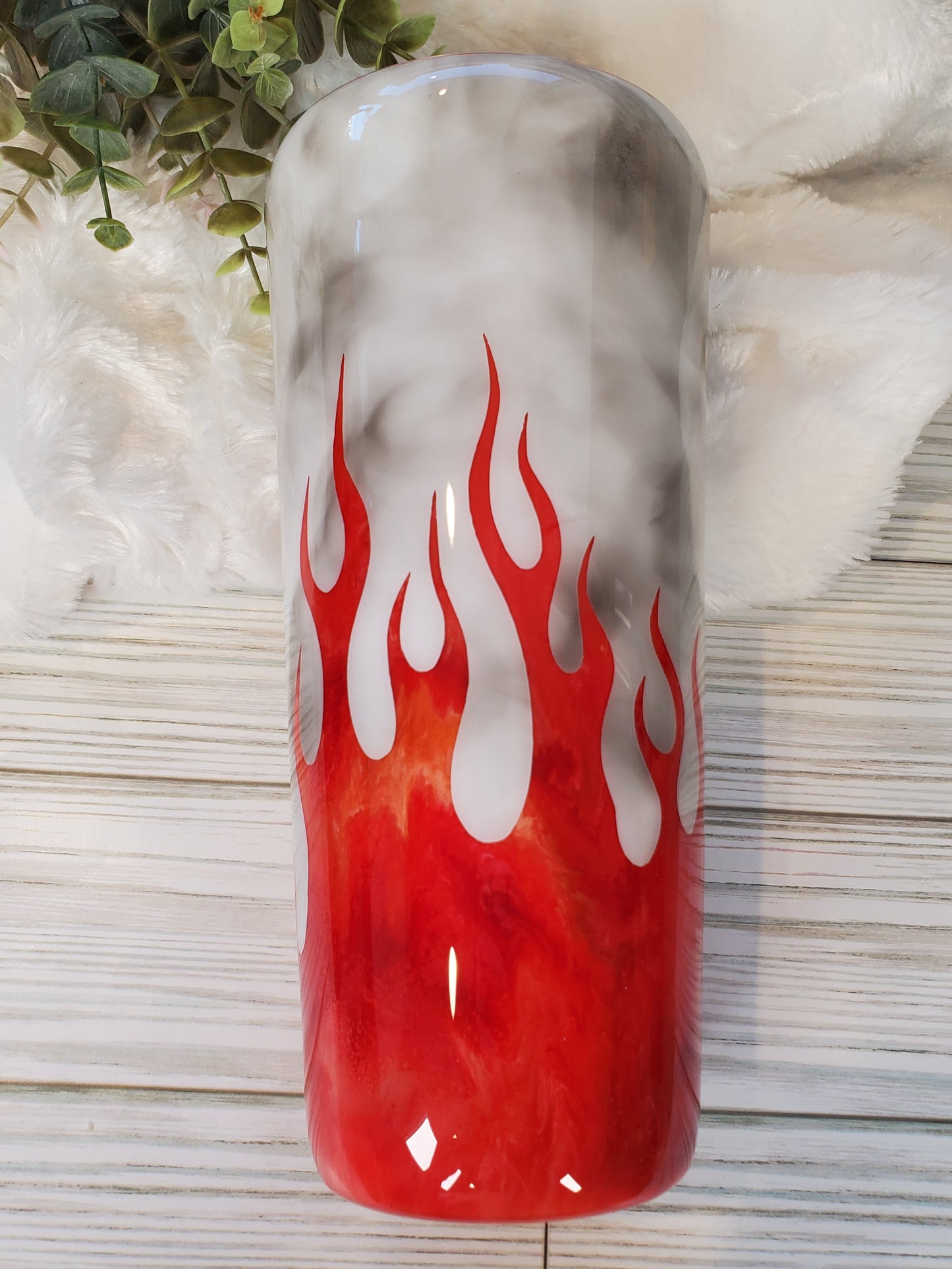 Firefighter Non Glitter Custom Tumbler - 32 oz slim taper - red orange yellow black
