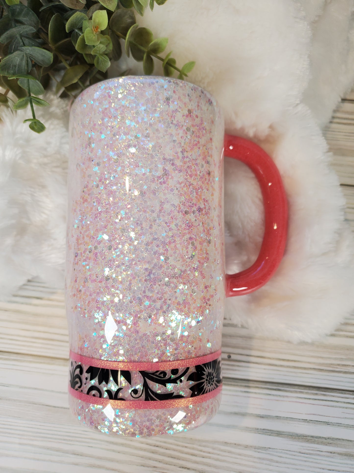 MAMA BOW pink Glitter Custom Mug Tumbler - 16 oz Morning Mug - white pink
