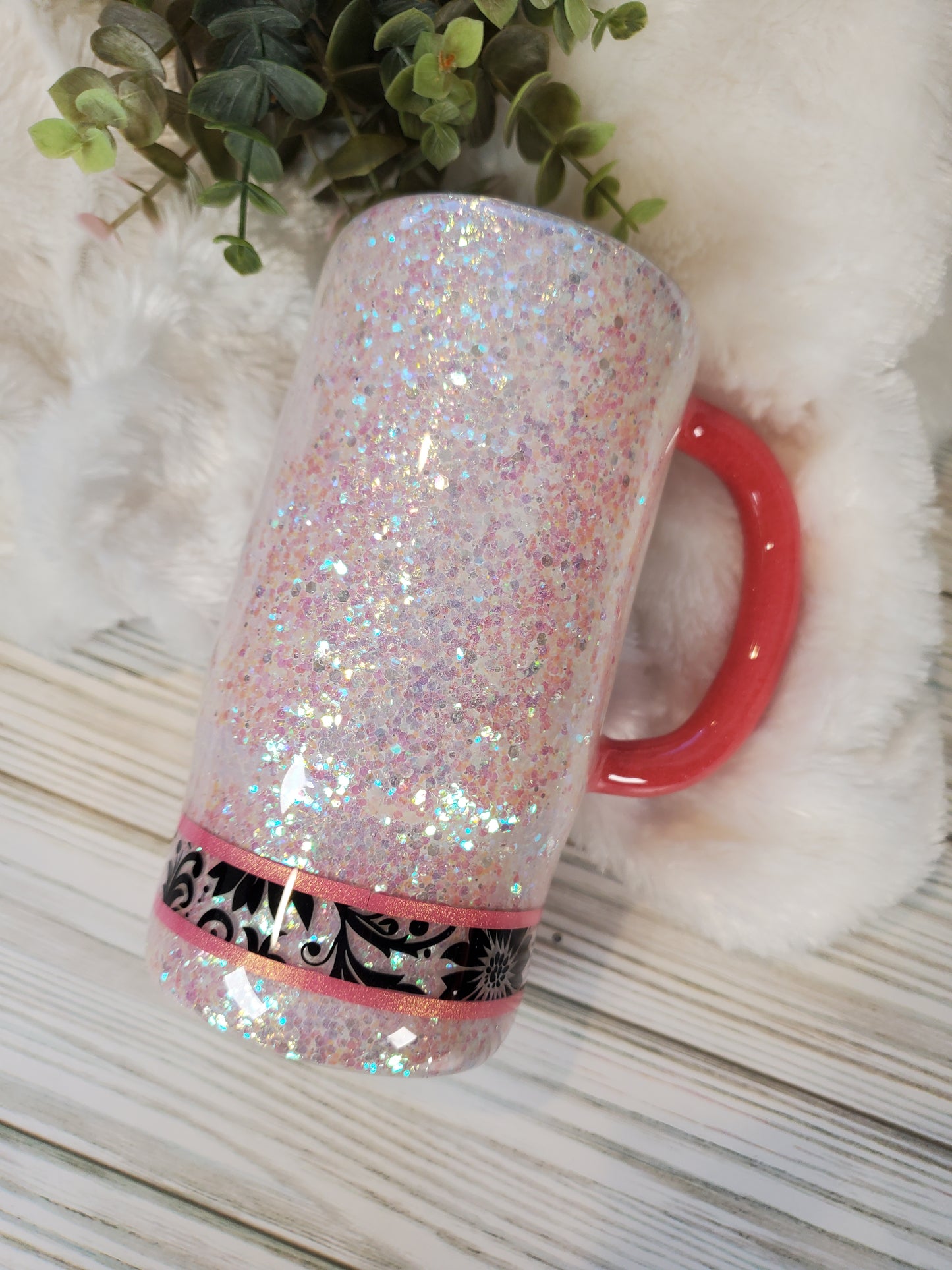 MAMA BOW pink Glitter Custom Mug Tumbler - 16 oz Morning Mug - white pink