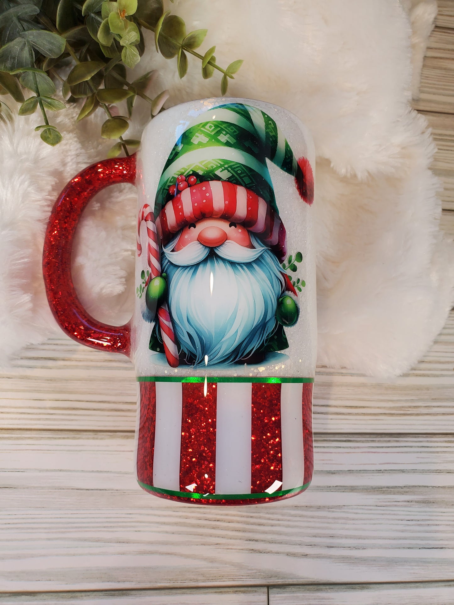 Holiday GNOME Glitter Custom Mug Tumbler - 16 oz Morning Mug - white red
