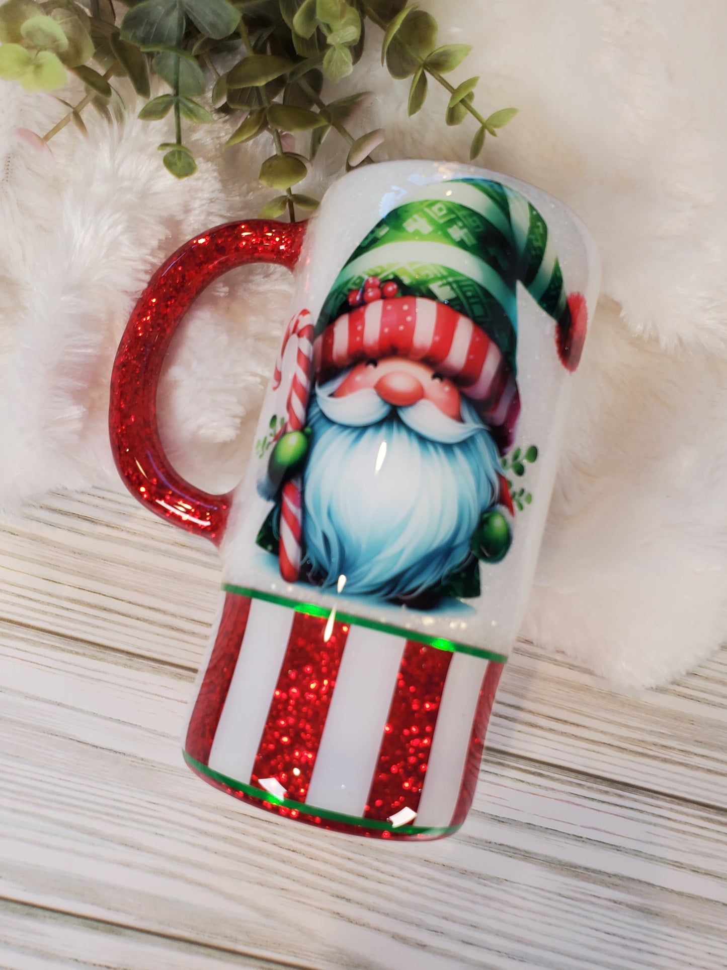 Holiday GNOME Glitter Custom Mug Tumbler - 16 oz Morning Mug - white red