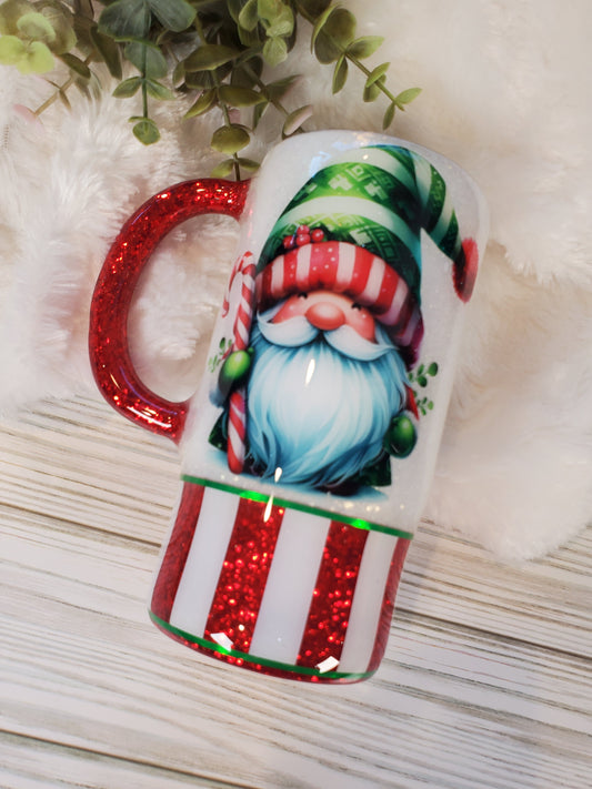 Holiday GNOME Glitter Custom Mug Tumbler - 16 oz Morning Mug - white red