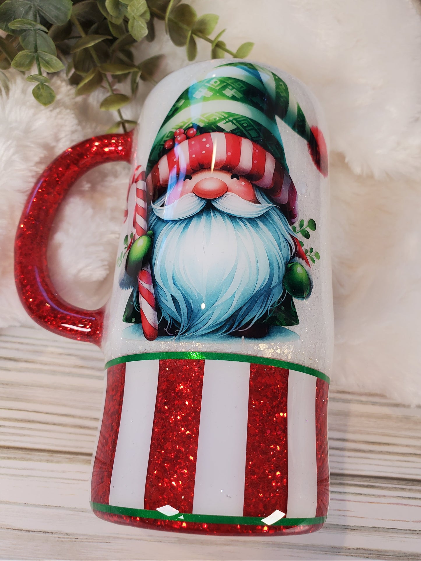 Holiday GNOME Glitter Custom Mug Tumbler - 16 oz Morning Mug - white red