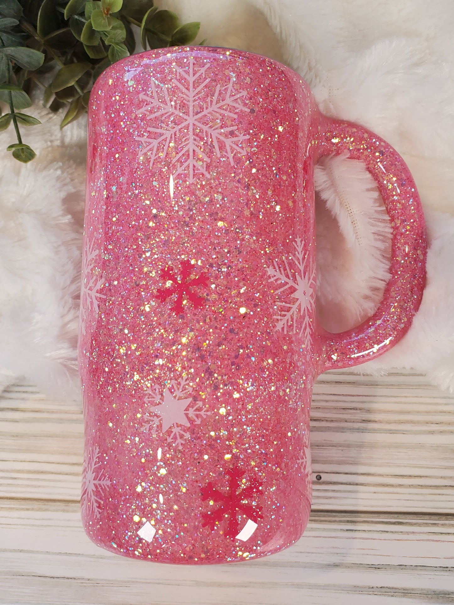 Baby It's Cold Outside Snowman Glitter Handle Mug Tumbler - 16 oz Morning Mug - pink