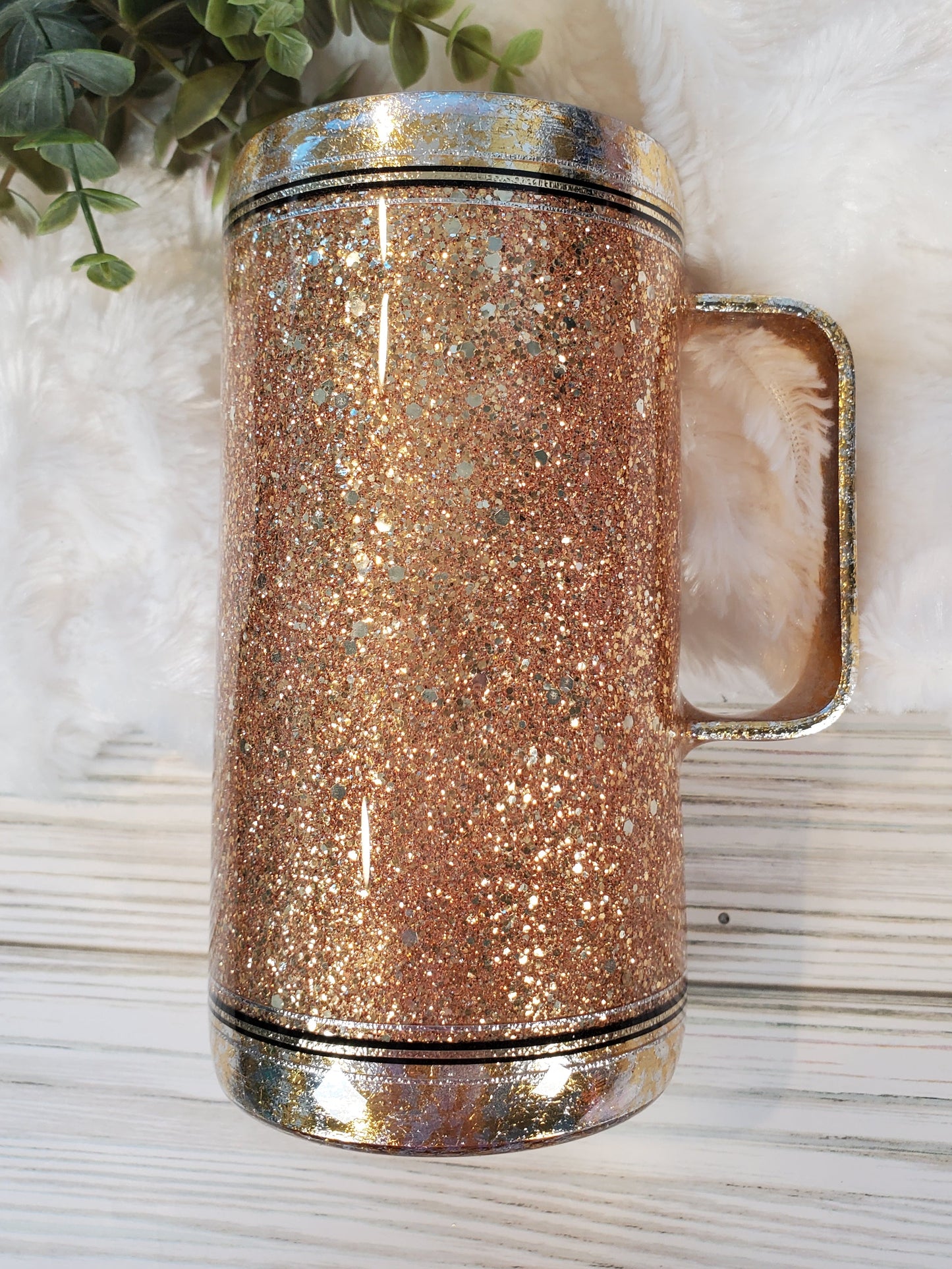 Snowman on Ornament Glitter Foil Handle Mug Tumbler - 16 oz Handled Mug - gold