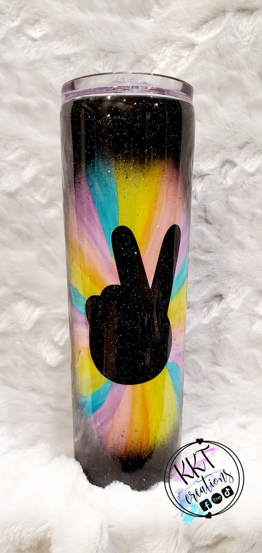 Peace Sign Custom Tumbler - 30 oz Skinny Tapered - Pastel glitter, Inks