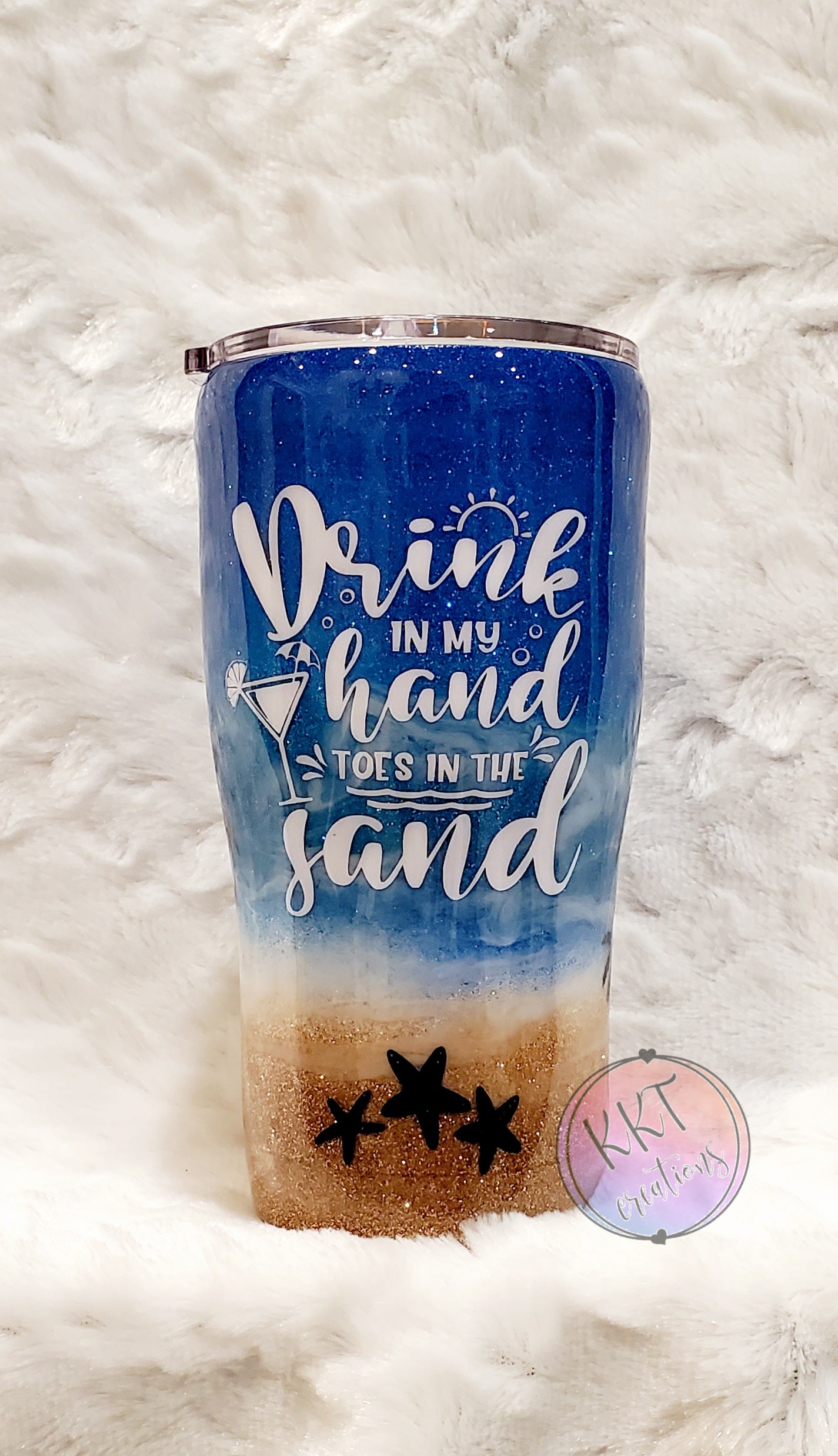 Beach glitter ombre, Drink in my Hand, Toes in the Sand - 20 oz curve