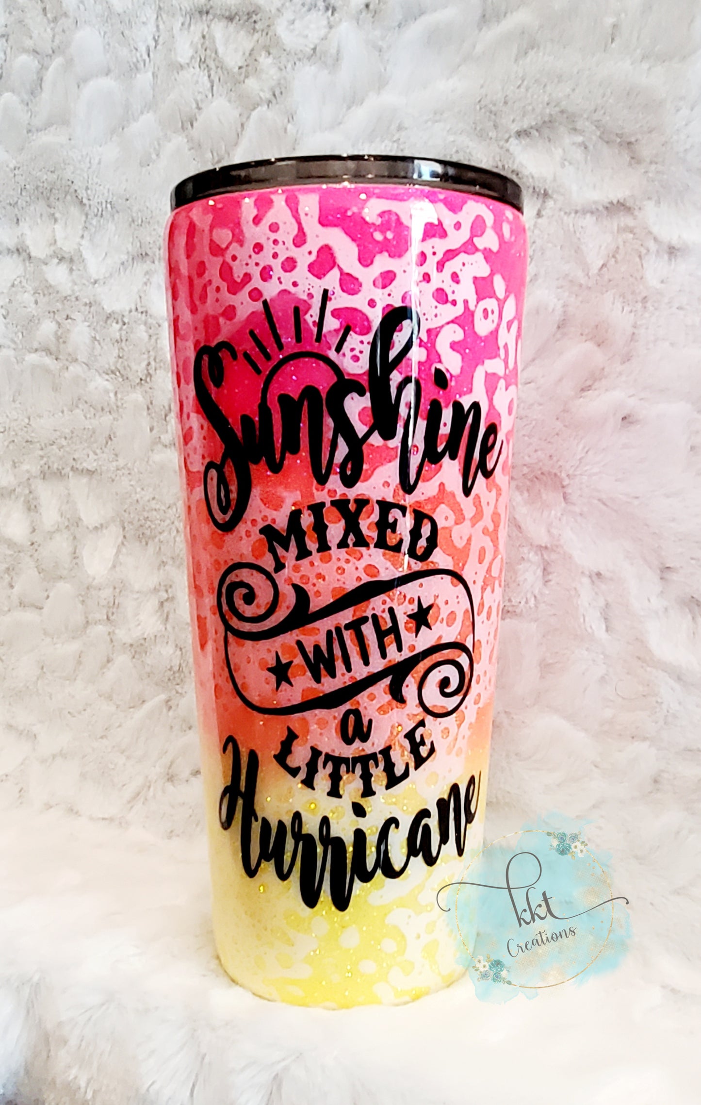 Sunshine Mixed with a Little Hurricane glitter powerwash Custom Tumbler - 22 oz Slim Taper - neon