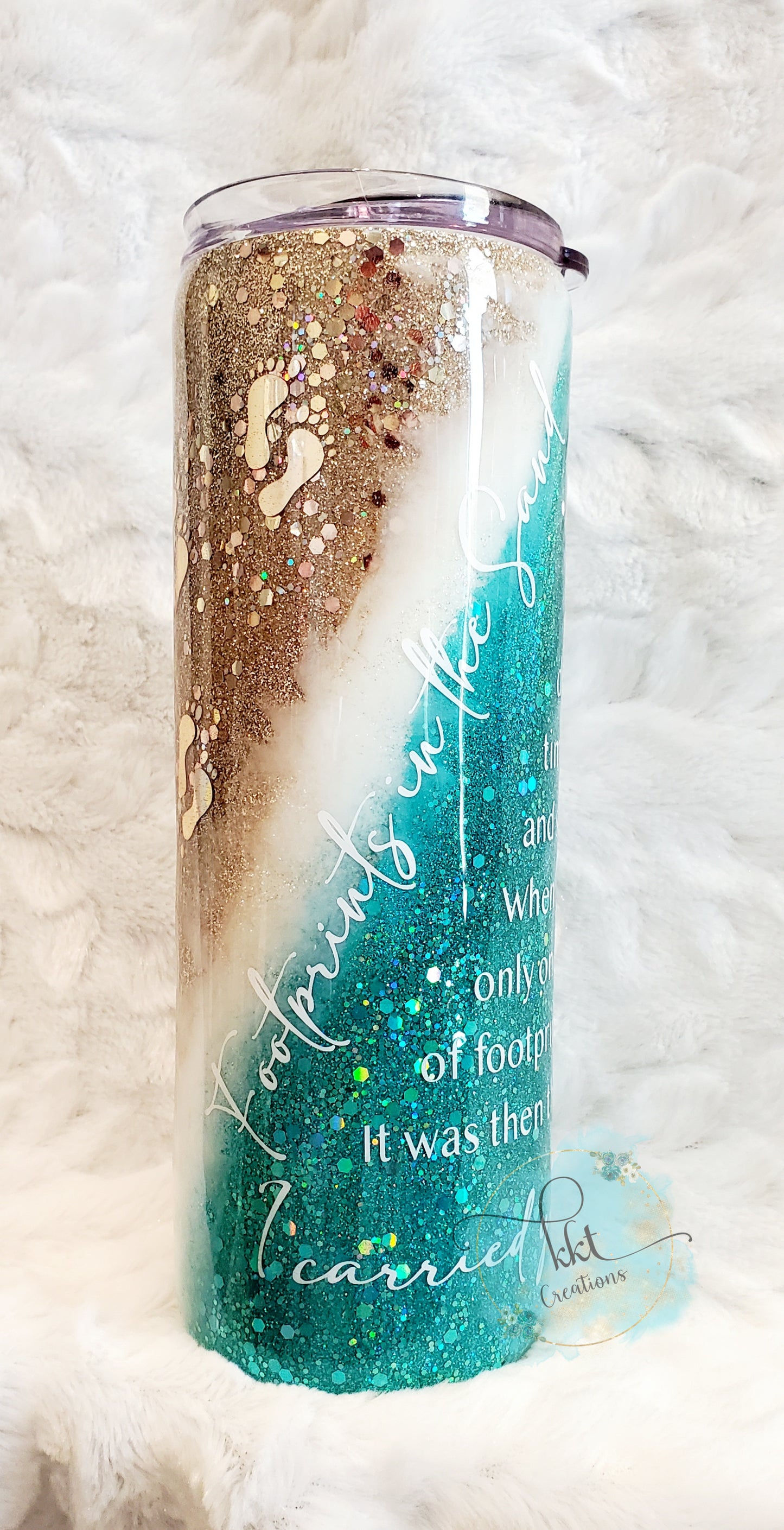 Footprints in the Sand quote beach custom tumbler - 20 oz skinny