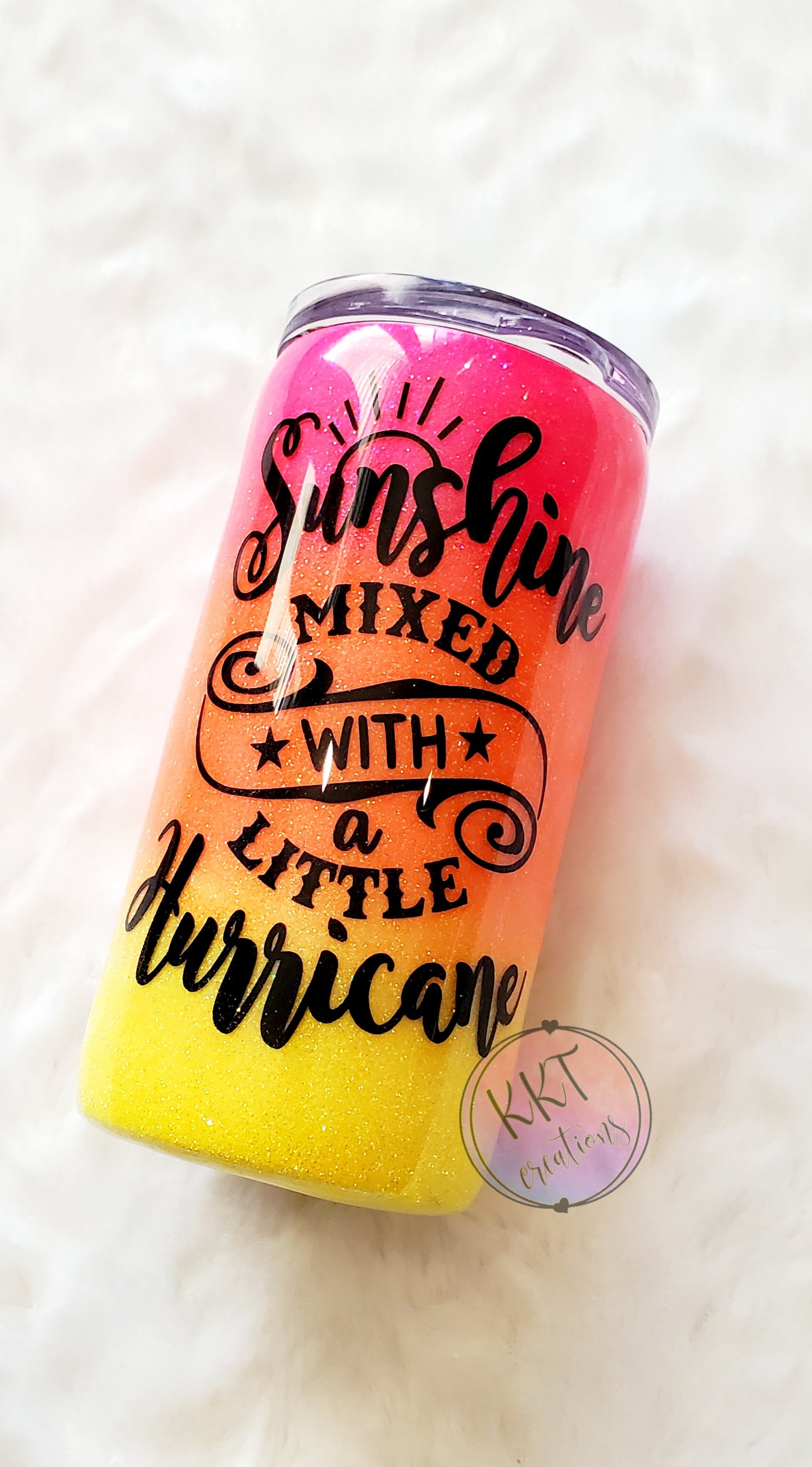 Sunshine mixed with a Little Hurricane Neon Custom Tumbler - 12 oz SLIM douzie (kouzie & regular lid)