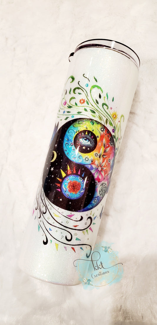 Yin Yang colorful custom tumbler - 30 oz skinny taper