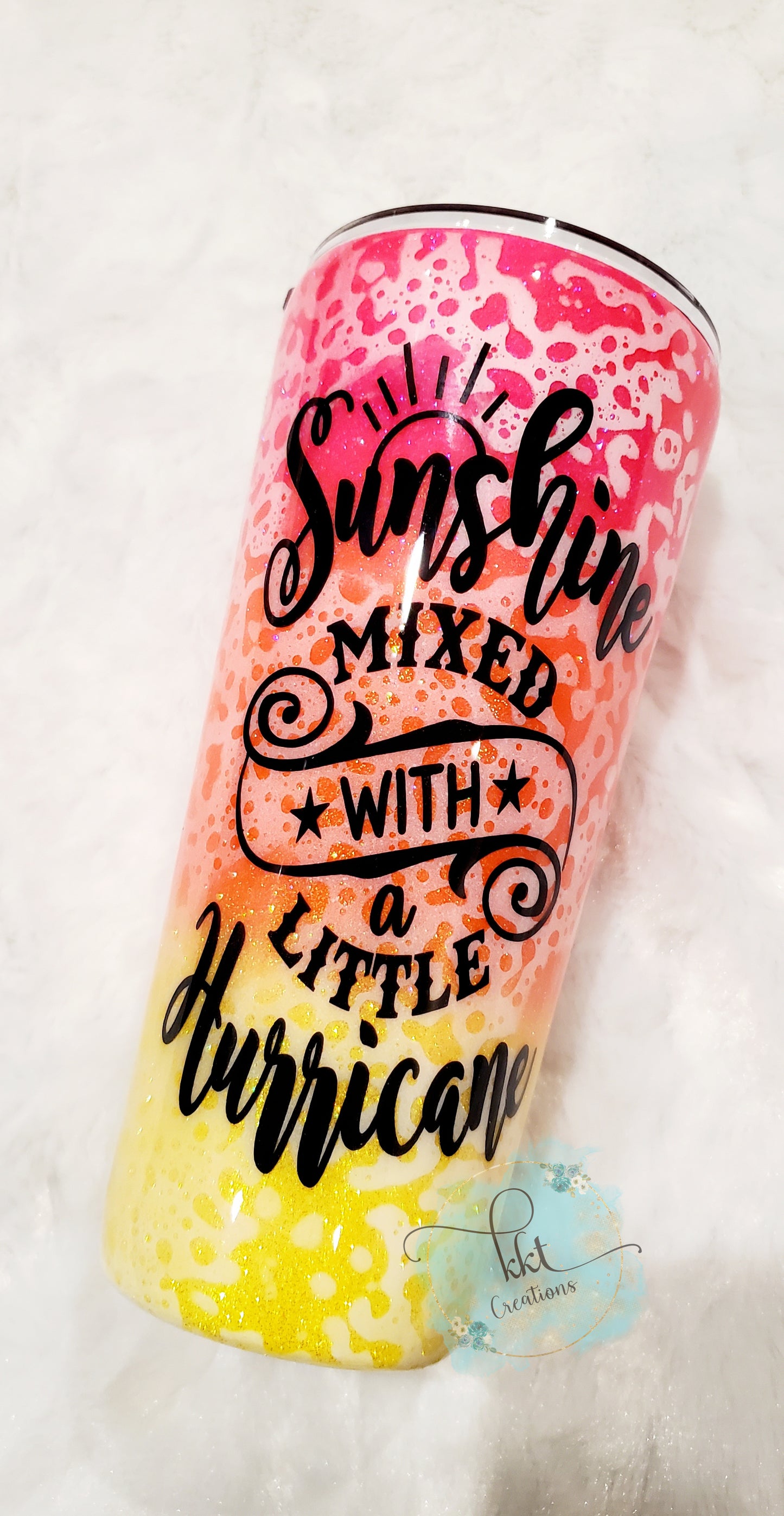 Sunshine Mixed with a Little Hurricane glitter powerwash Custom Tumbler - 22 oz Slim Taper - neon