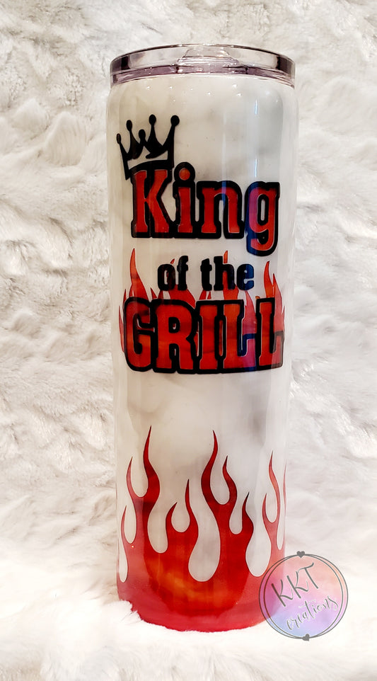 King of the Grill Custom Tumbler - 30 oz skinny taper - flames