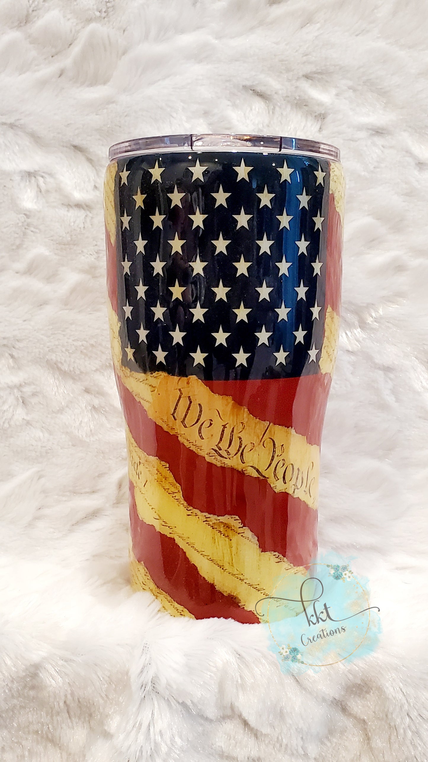 Flag Constitution Distressed Non Glitter Tumbler - 20 oz curve- Red/White/Blue