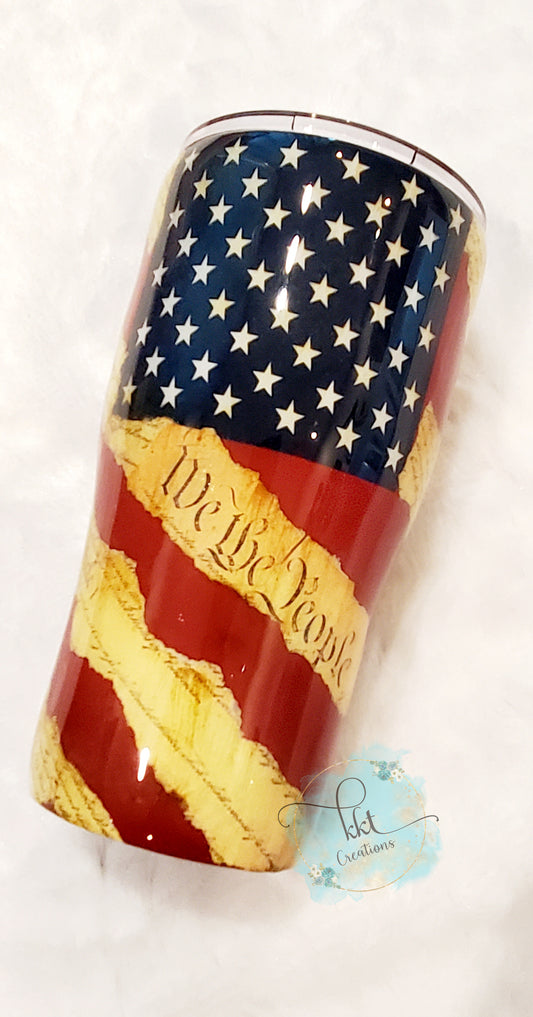 Flag Constitution Distressed Non Glitter Tumbler - 20 oz curve- Red/White/Blue