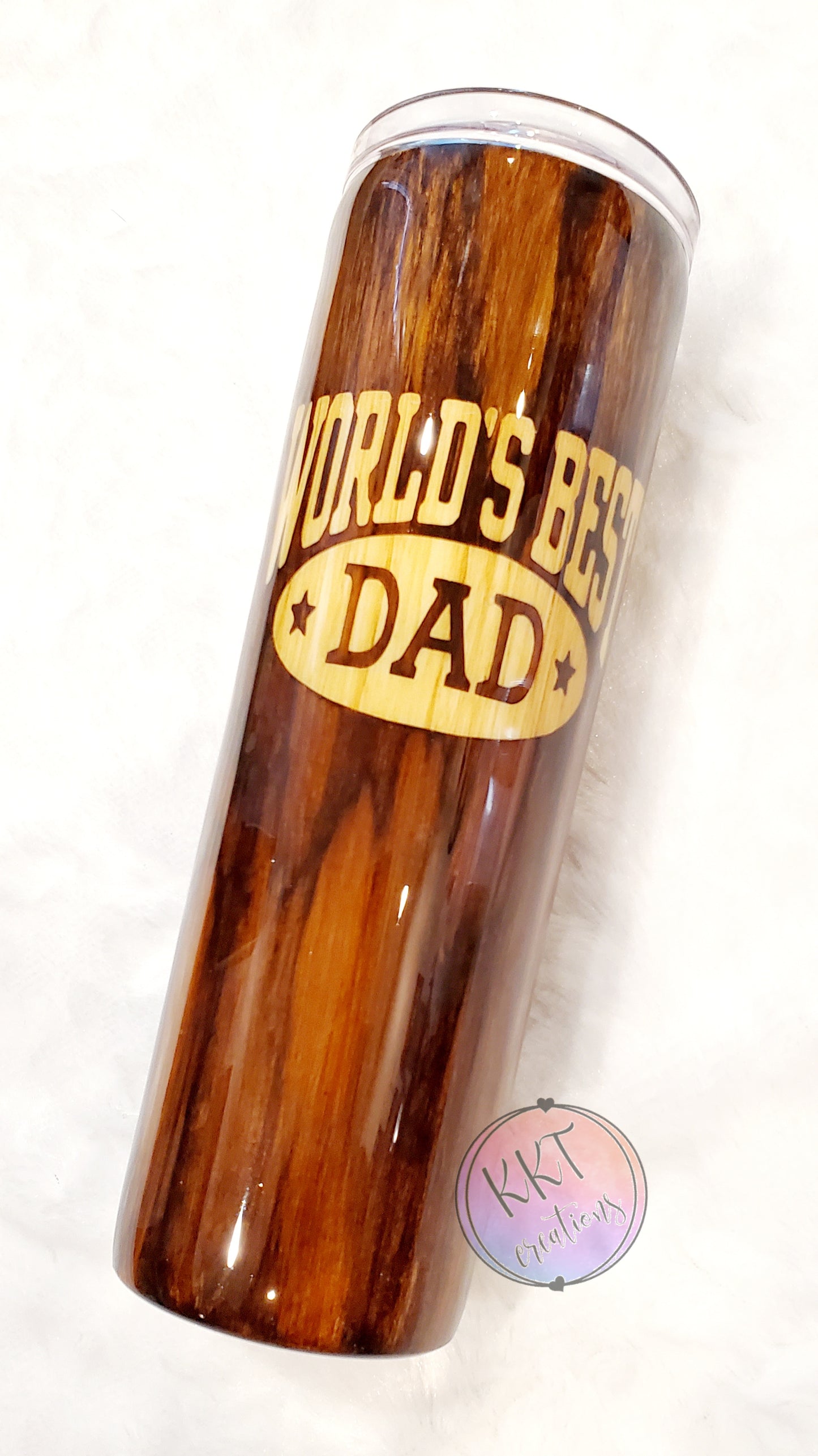 World's Best Dad Woodgrain Custom Tumbler - 30 oz skinny