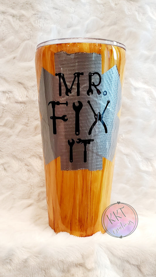 Mr. Fix It Custom Tumbler - 32 oz taper - woodgrain