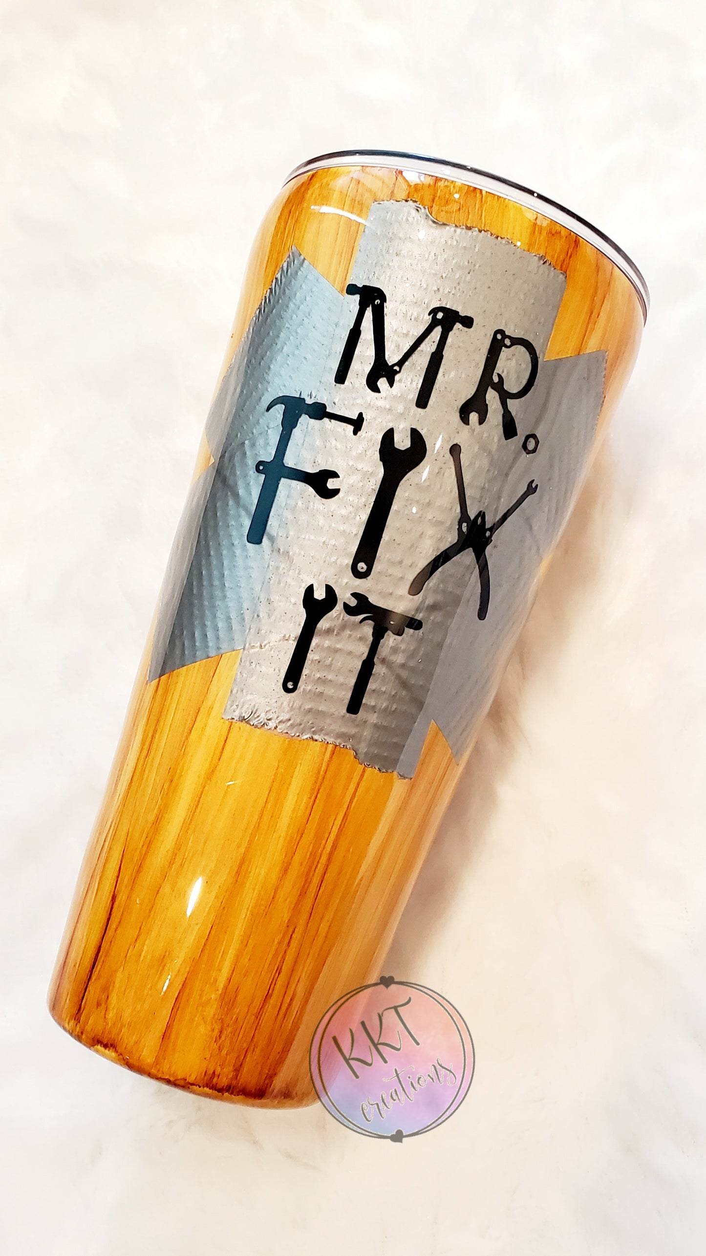 Mr. Fix It Custom Tumbler - 32 oz taper - woodgrain