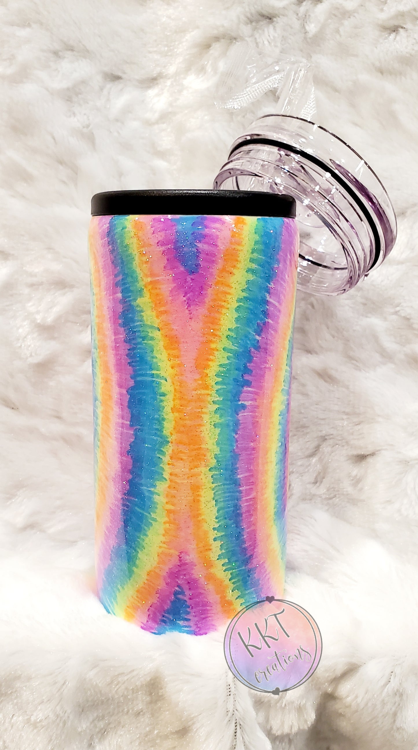 Tie Dye Good Vibes Only Custom Tumbler - 12 oz SLIM Douzie/Couzie - Multicolored