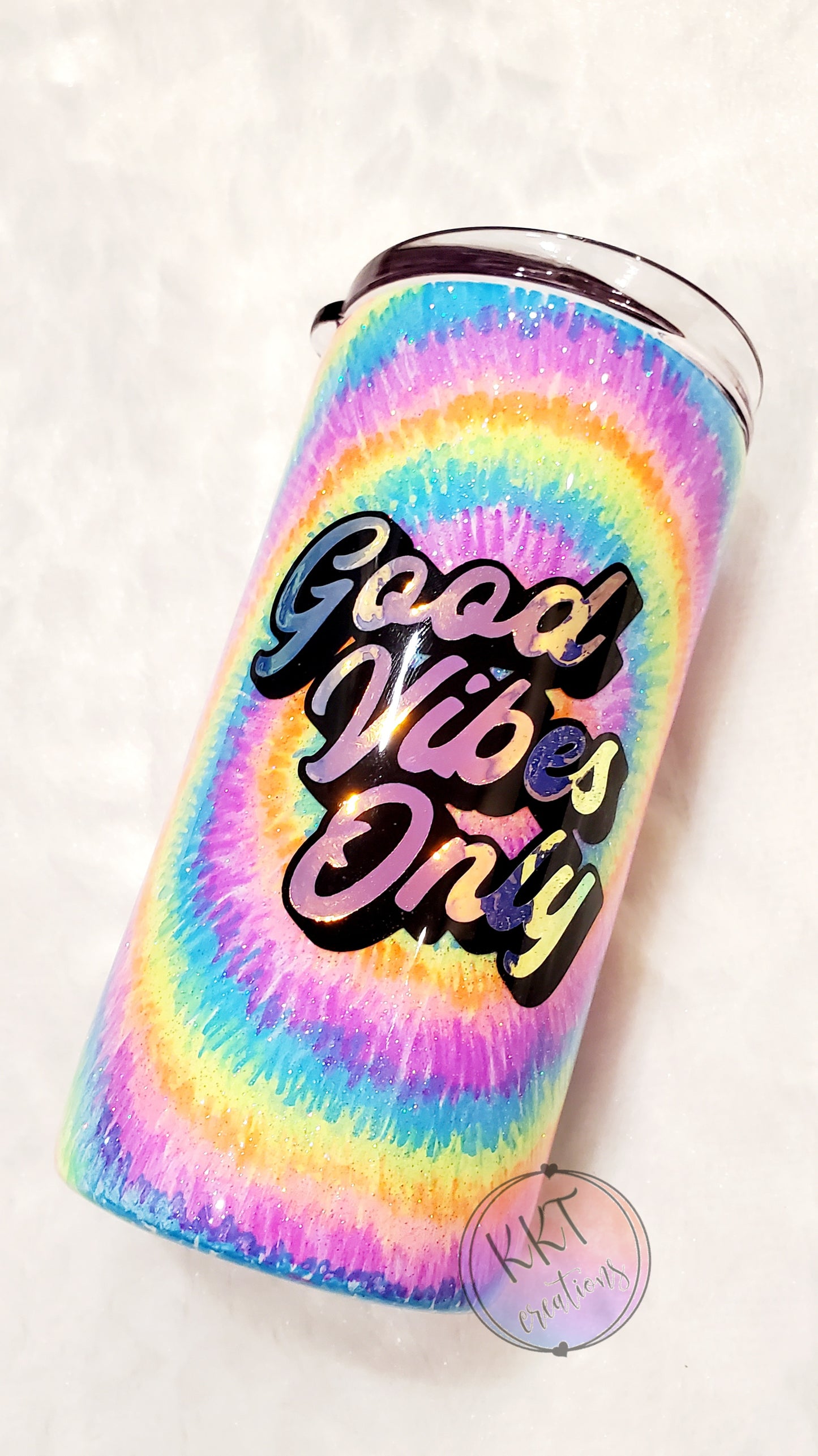 Tie Dye Good Vibes Only Custom Tumbler - 12 oz SLIM Douzie/Couzie - Multicolored