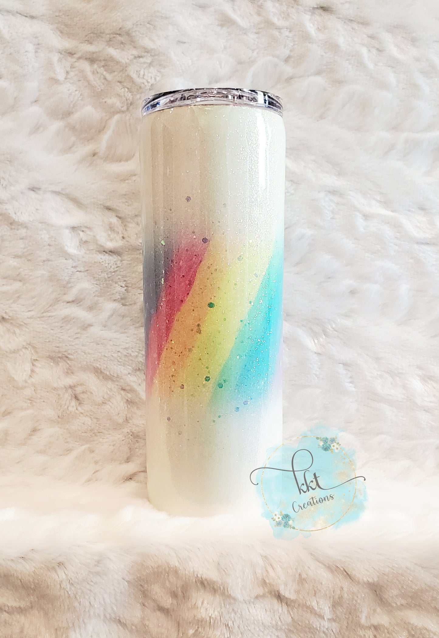 She Leaves a Little Sparkle Wherever She Goes Custom Tumbler - 20 oz Skinny Straight - pastel rainbow