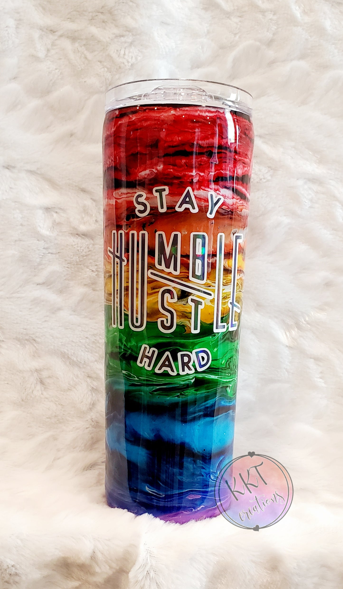 Rainbow Inks Stay Humble Hustle Hard Custom Tumbler - 20 oz Skinny Straight