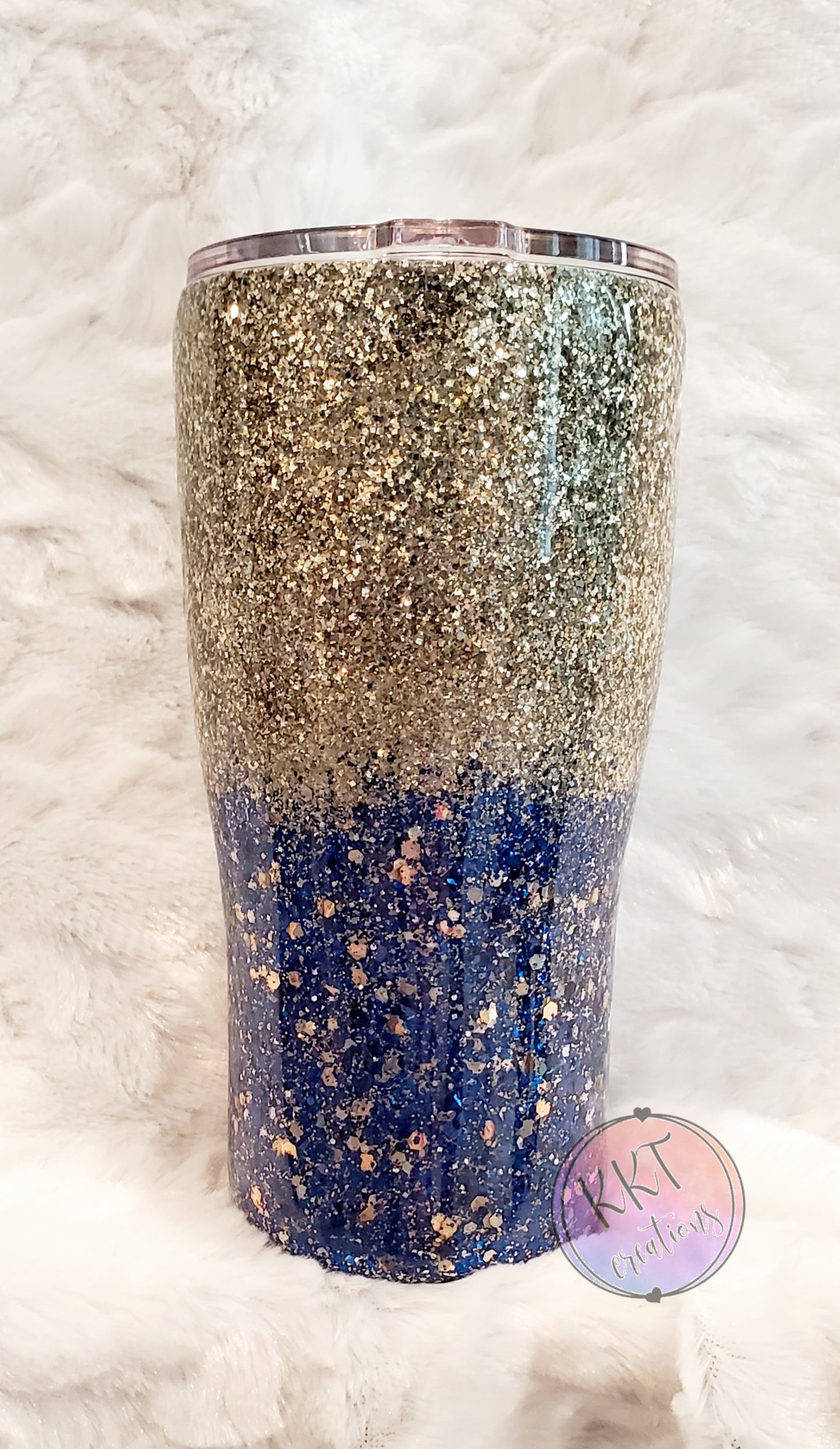 Police Wife Glittered Ombre Custom Tumbler - 20 oz Curve - Blue and Silver