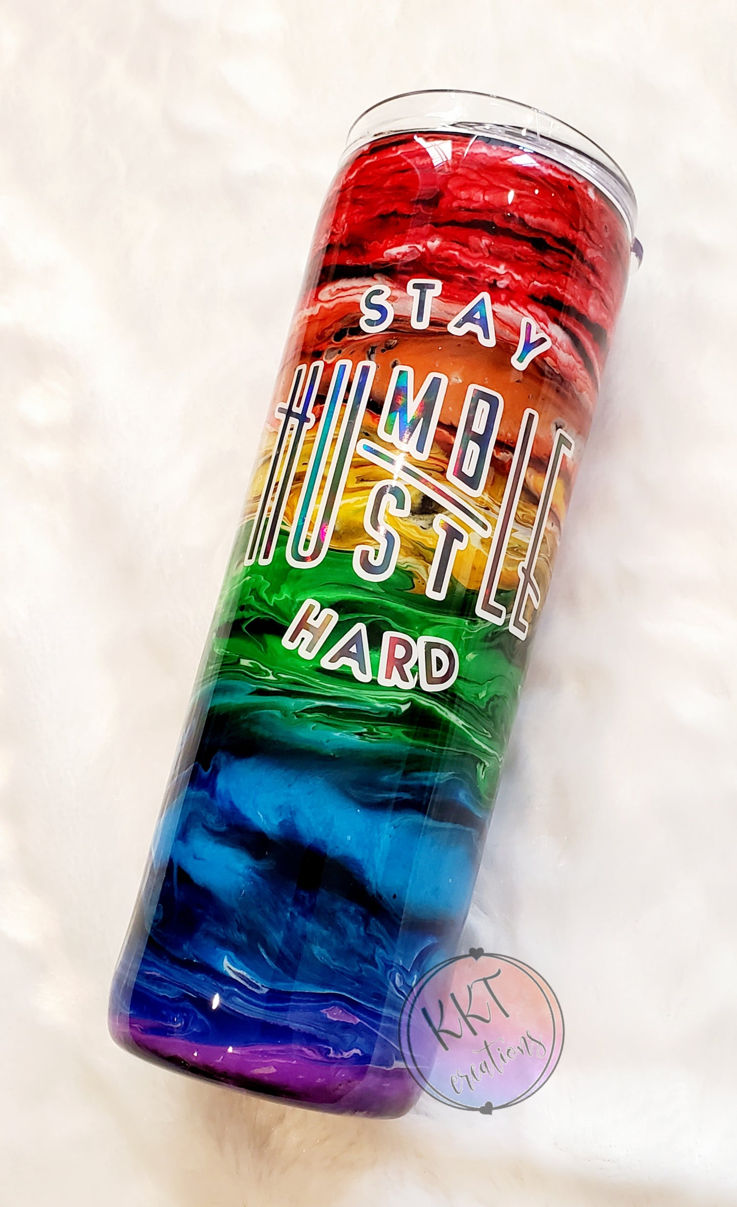 Rainbow Inks Stay Humble Hustle Hard Custom Tumbler - 20 oz Skinny Straight