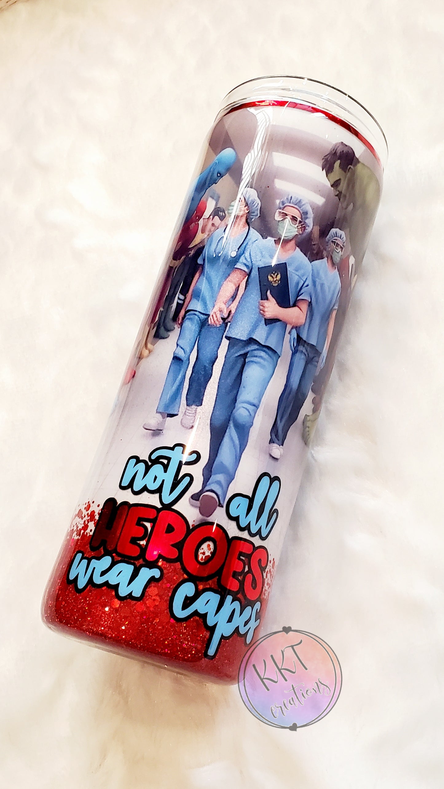 Nurse Hero Glittered Custom Tumbler - 20 oz Skinny Straight - Red