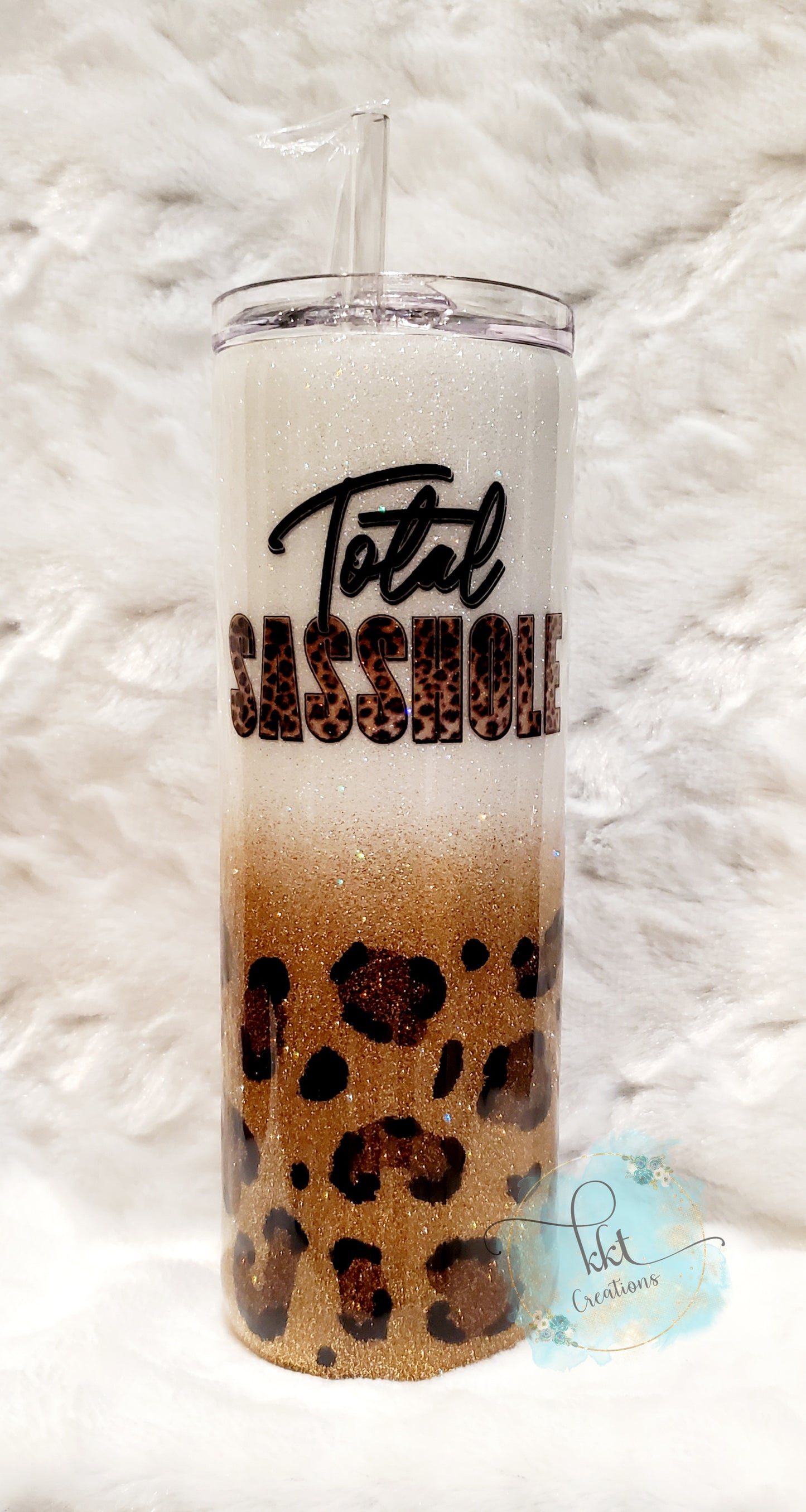 Total Sasshole Hand glittered Leopard Custom Tumbler - 20 oz skinny straight