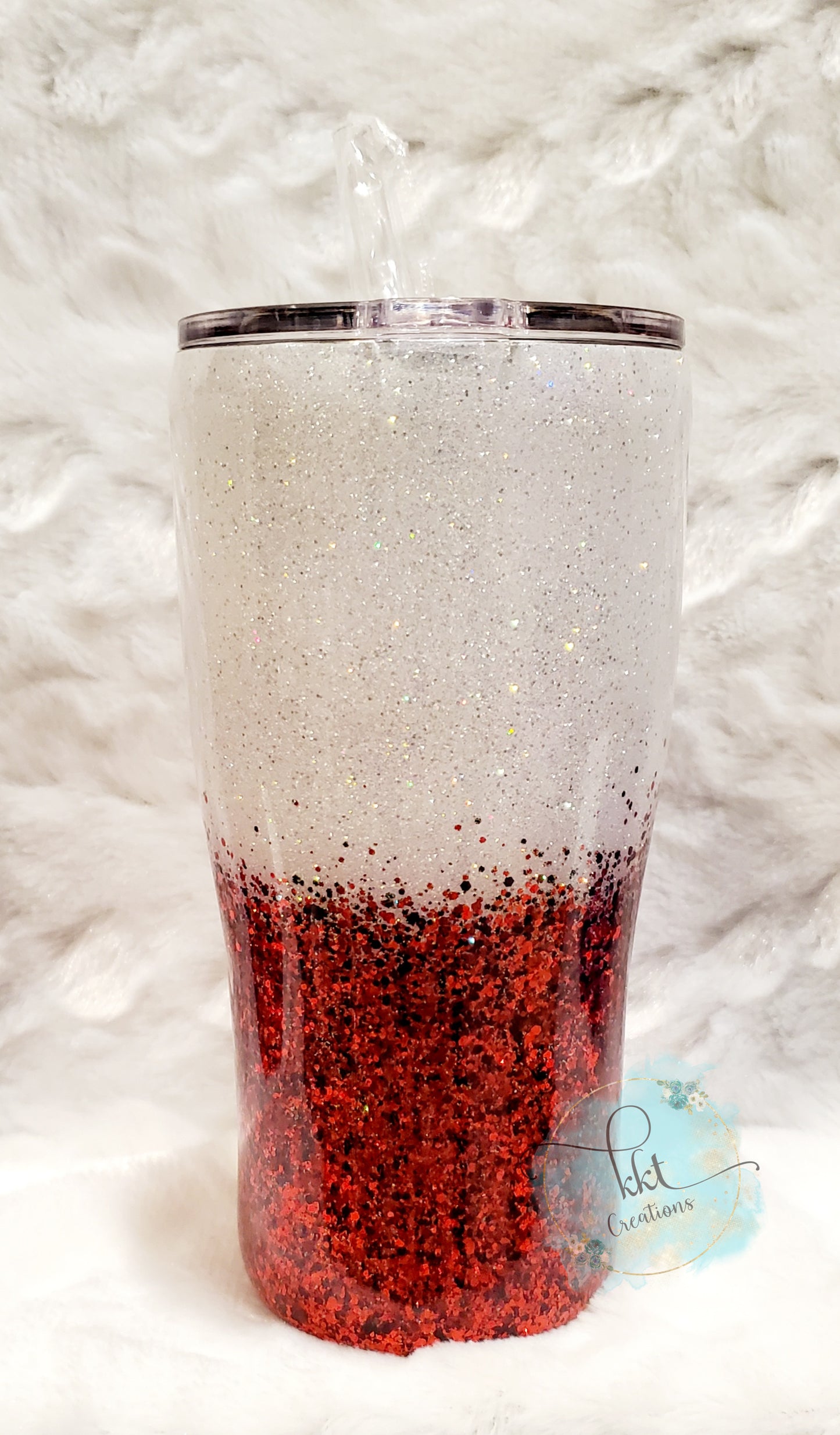 Firefighter Wife Glittered Ombre Custom Tumbler - 20 oz Curve - Red and White