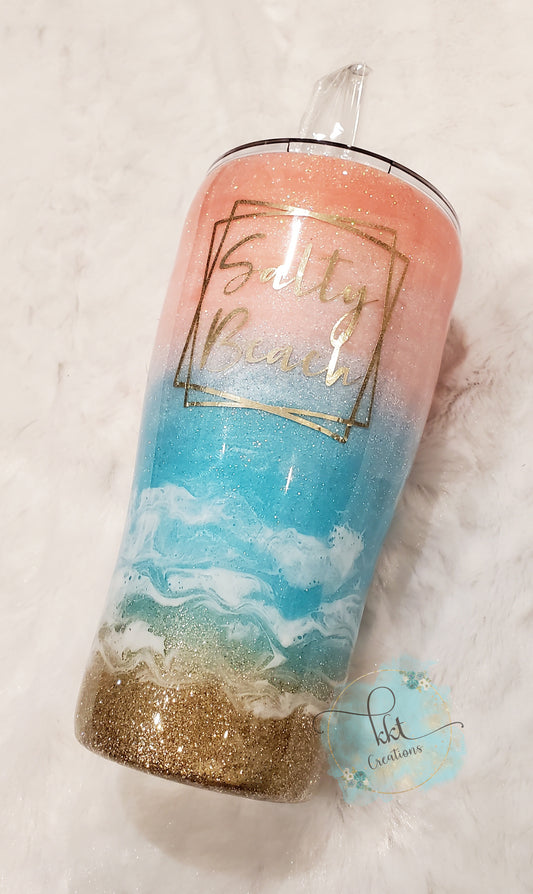 Beach, Pastel colored glitter ombre, Salty Beach - 20 oz curve